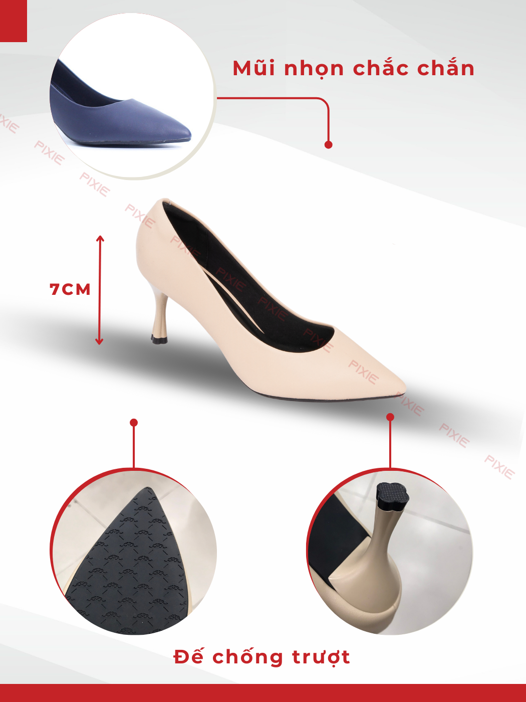 Mô tả Giày Cao Gót 7cm Basic Mũi Nhọn Êm Chân Pixie X457 - 3