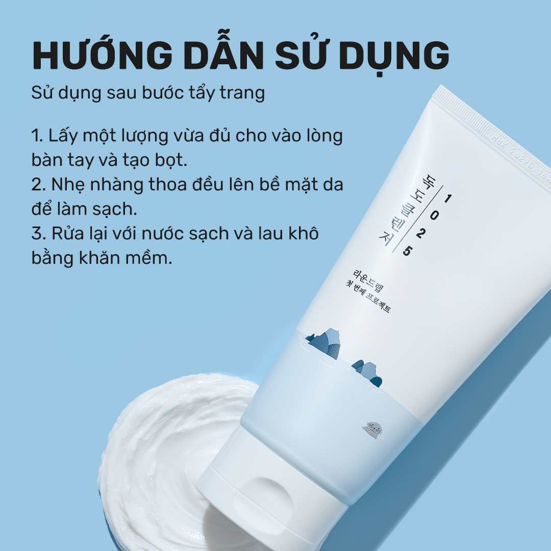 Cách dùng Sữa rửa mặt Round Lab Dokdo Cleanser