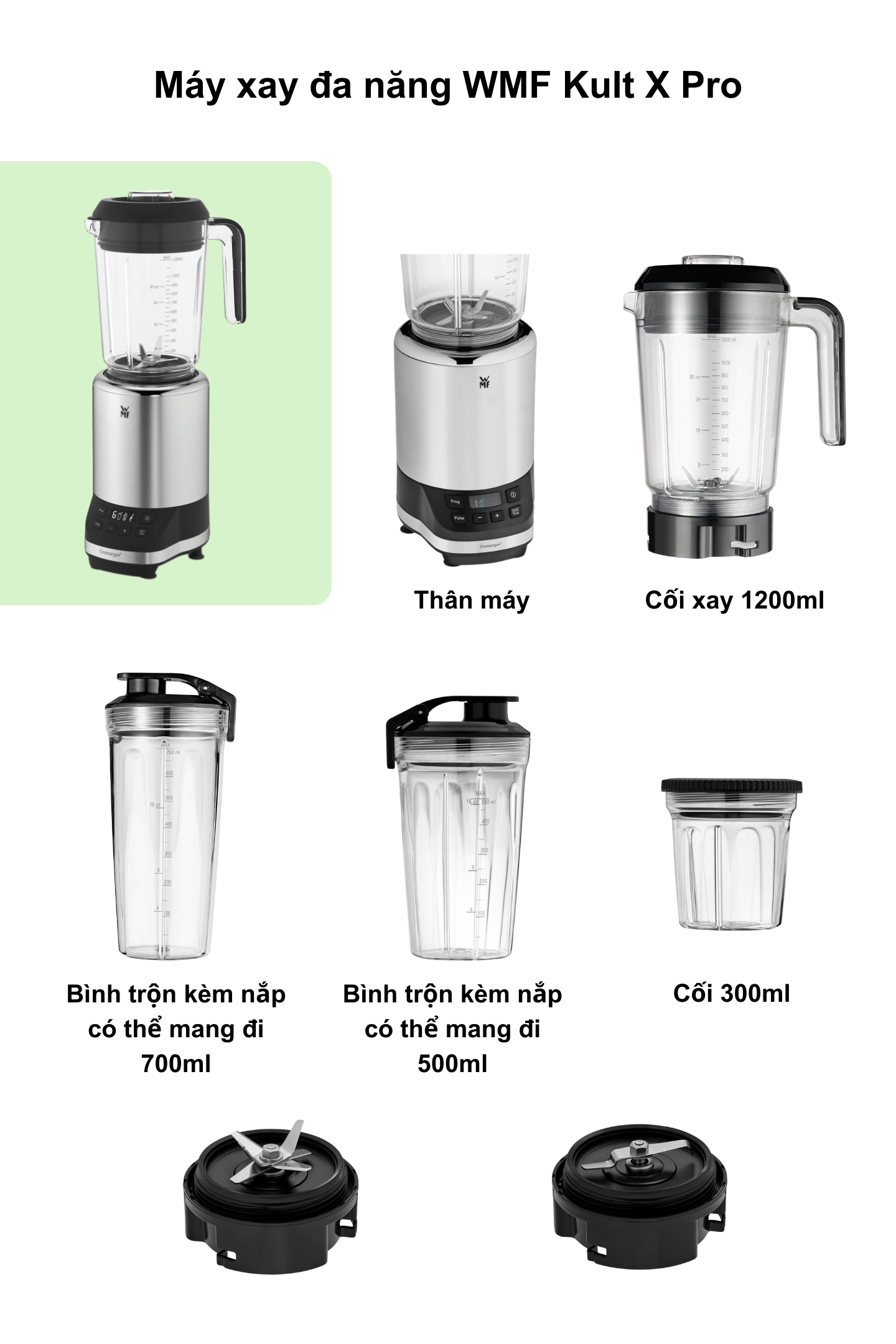 Mô tả Máy Xay Sinh Tố Đa Năng WMF KULT PRO MULTI-MIXER, Hàng Chính Hãng, Công Suất 1200W, Hai Lưỡi Đi Kèm - 2