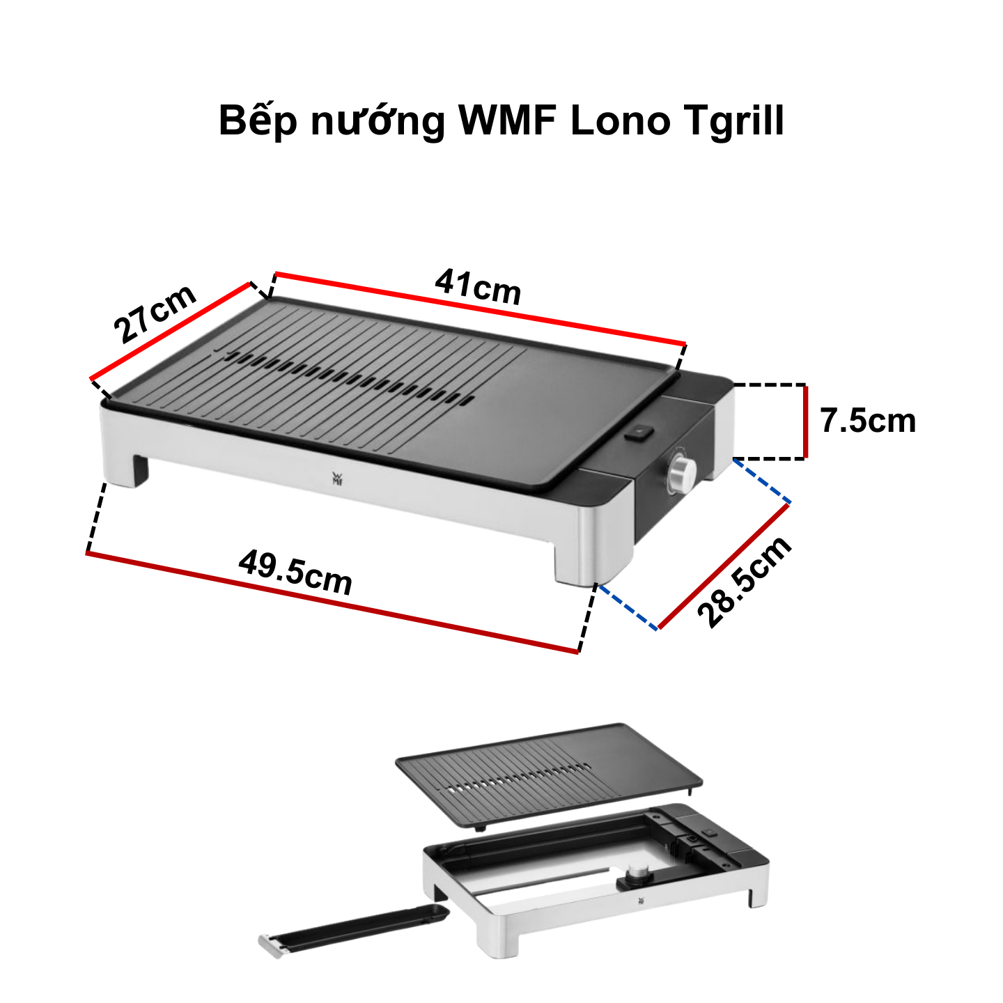Mô tả Bếp Nướng Điện WMF Lono Tgrill, Công Suất 2300W, Có Khay Chứa Dầu, Dễ Dàng Vệ Sinh, BH 12 Tháng - 2