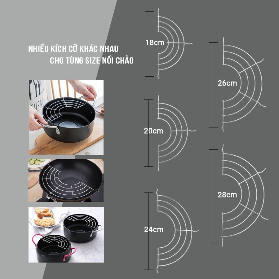 Mô tả Vỉ Gác Chảo-Tách Dầu INOX 304 Cao Cấp Size 18-20-24-26-28cm Hàng Chính Hãng KALPEN-GIA DỤNG ĐỨC - 3