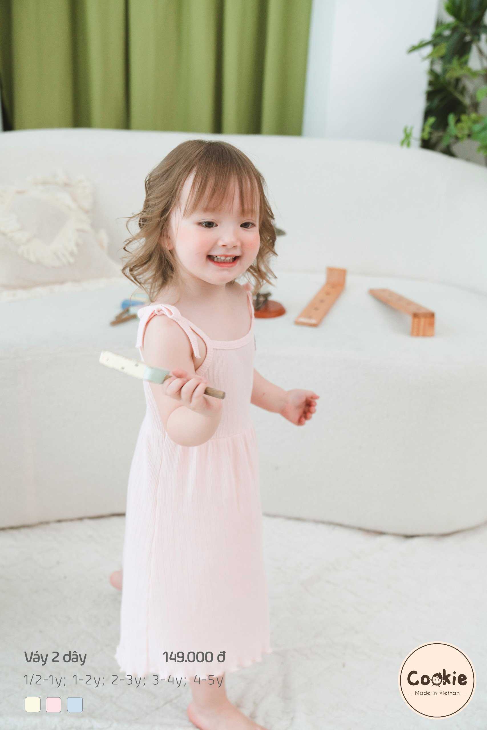 Mô tả Váy Bé Gái COOKIE, Váy Hai Dây Cuốn Bèo Cho Bé Gái Size Từ 6 Tháng Đến 5 Tuổi - 1