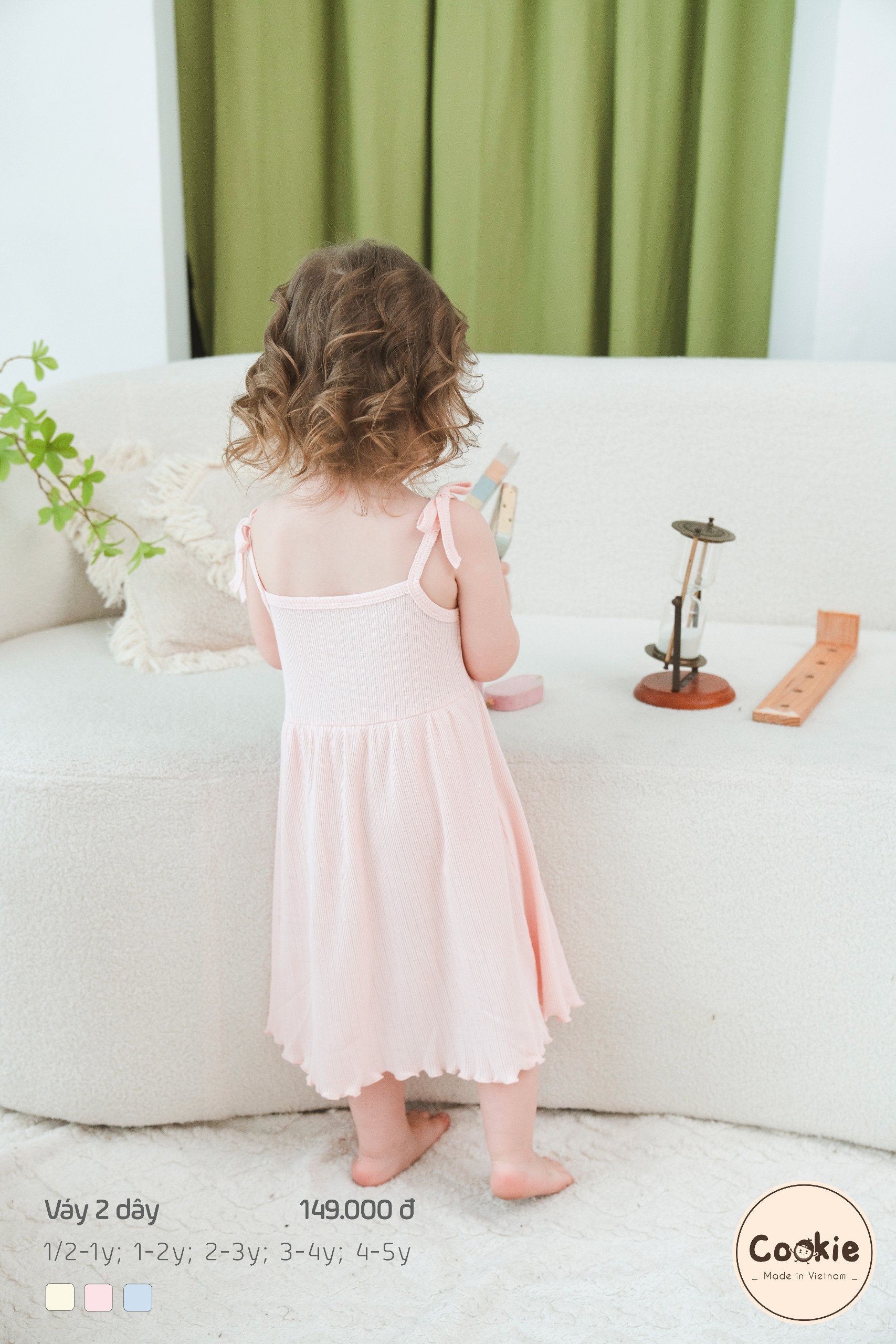 Mô tả Váy Bé Gái COOKIE, Váy Hai Dây Cuốn Bèo Cho Bé Gái Size Từ 6 Tháng Đến 5 Tuổi - 5