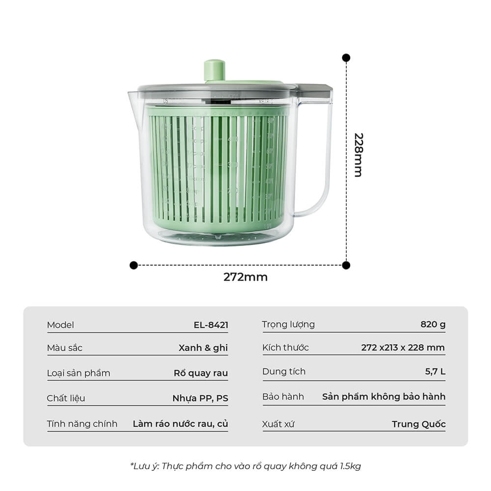 Rổ quay rau Elmich EL8421, Hàng chính hãng, nhựa PP, tháp lắp đơn giản ...