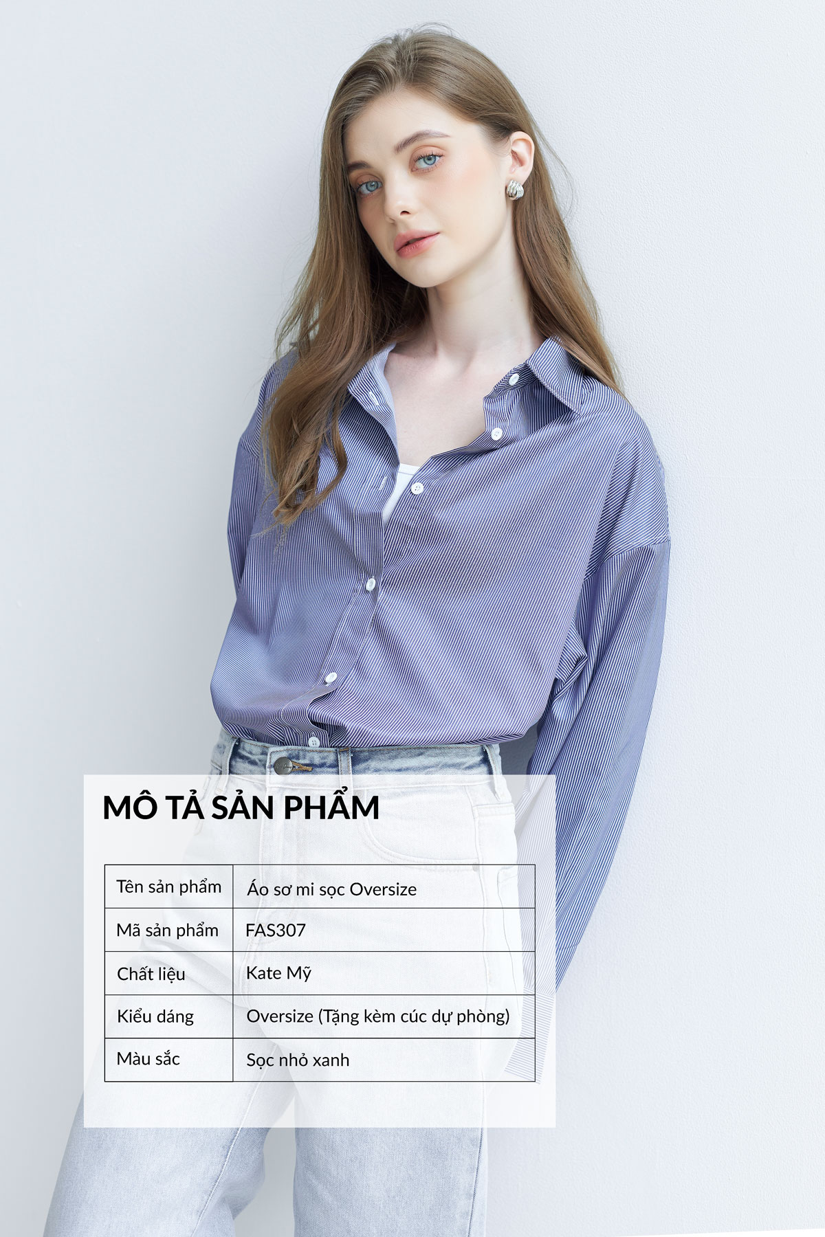 Áo sơ mi kẻ sọc nữ GILLEE dáng oversized