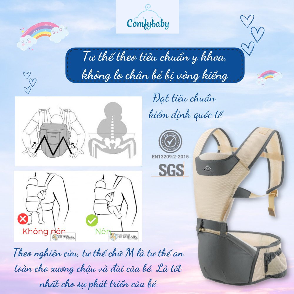 Mô tả Địu Ngồi Em Bé 4 Tư Thế trợ lực chống gù siêu thoáng, mềm mại ComfyBaby 906 Kèm Túi Cao Cấp - 3