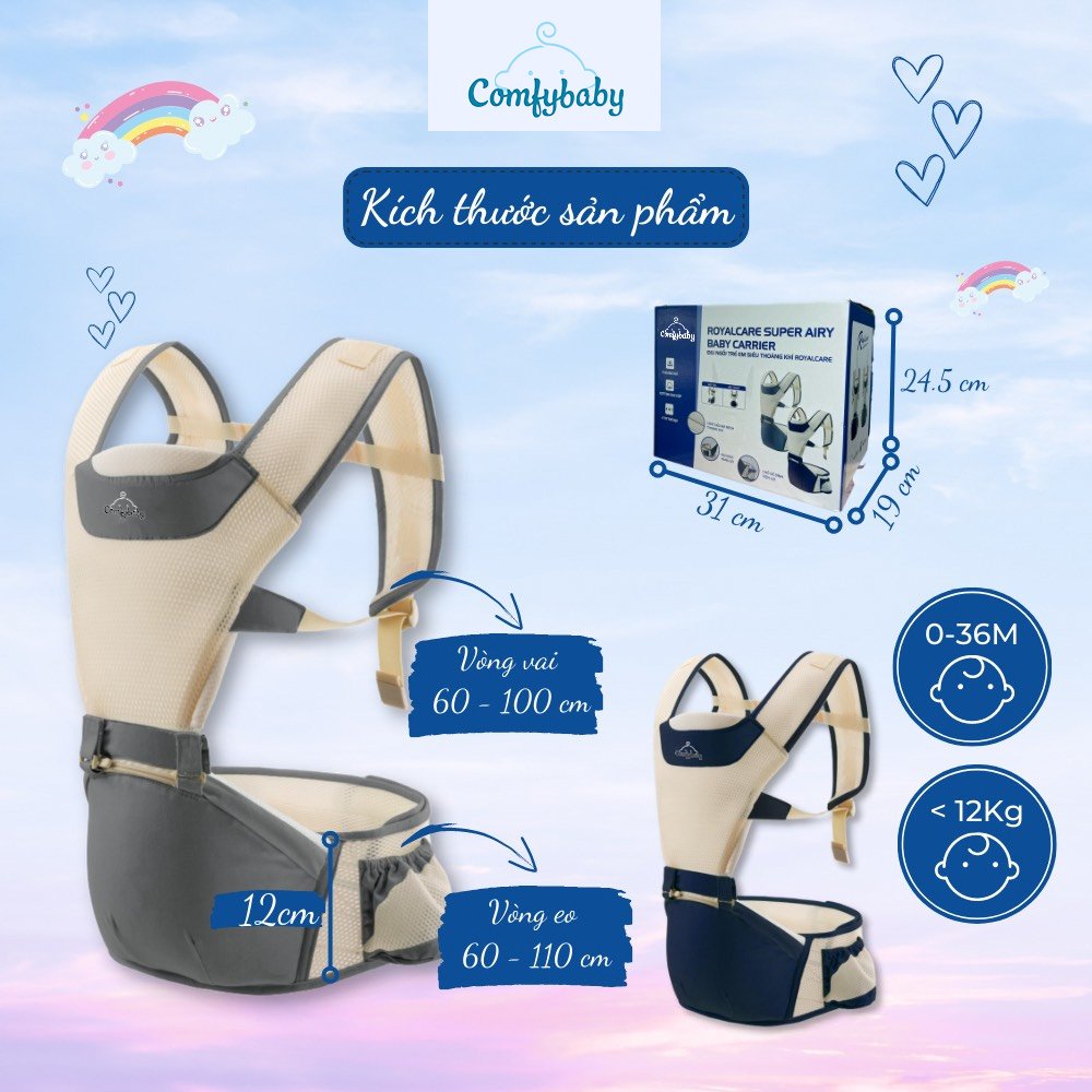 Mô tả Địu Ngồi Em Bé 4 Tư Thế trợ lực chống gù siêu thoáng, mềm mại ComfyBaby 906 Kèm Túi Cao Cấp - 4