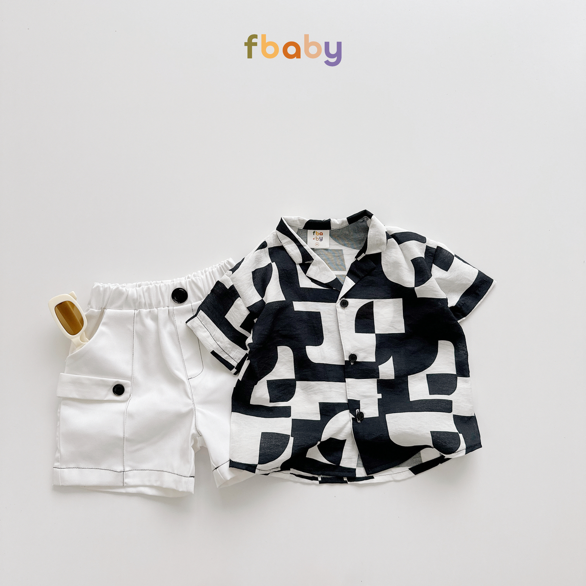 Mô tả Set bộ sơ mi cộc tay bé trai áo đũi họa tiết công tử cổ vest quần kaki Fbaby FB0124 - 2