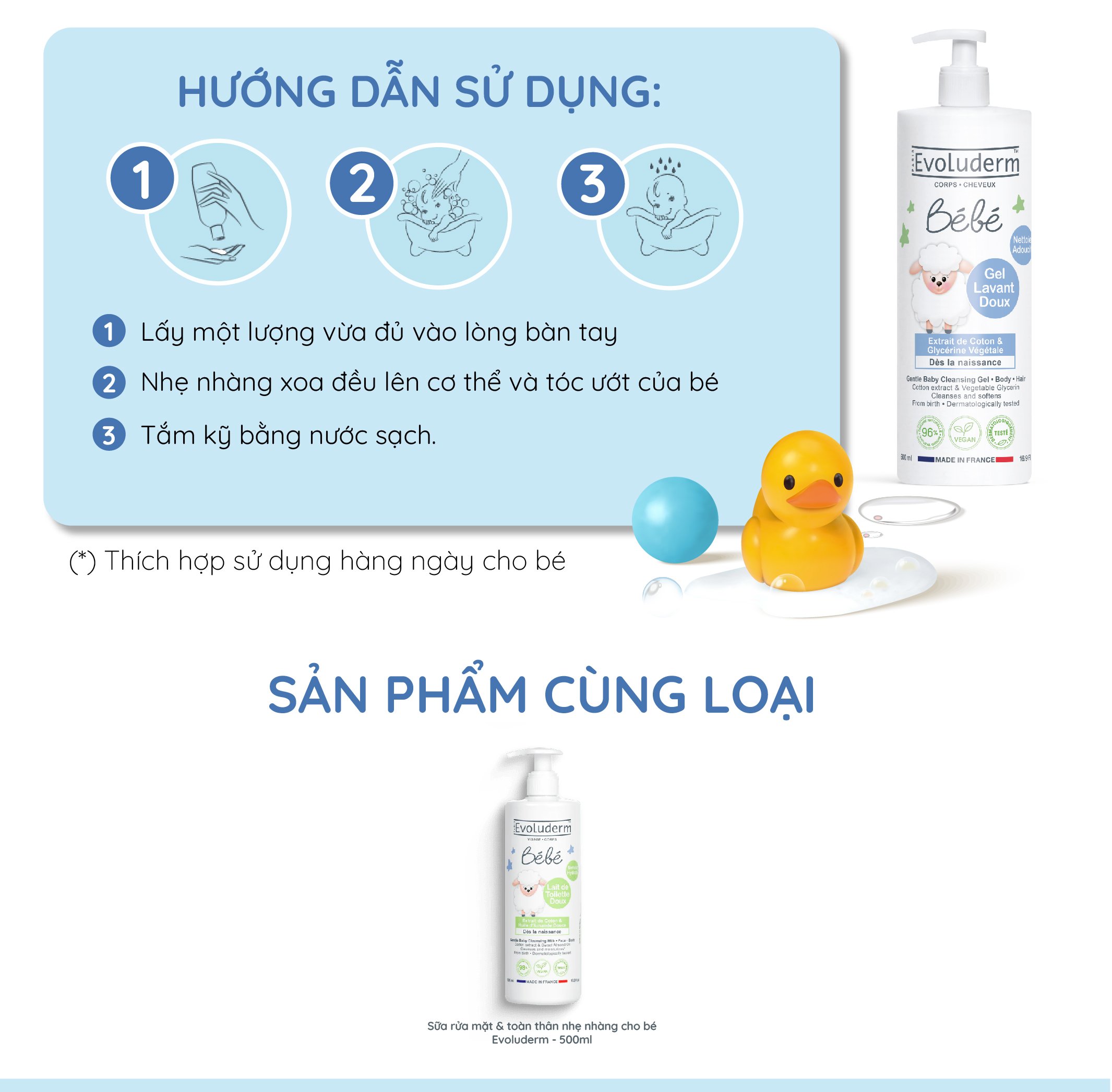 Mô tả Gel tắm gội làm sạch dưỡng ẩm toàn thân cho em bé Chính hãng Evoluderm 500ml - 3