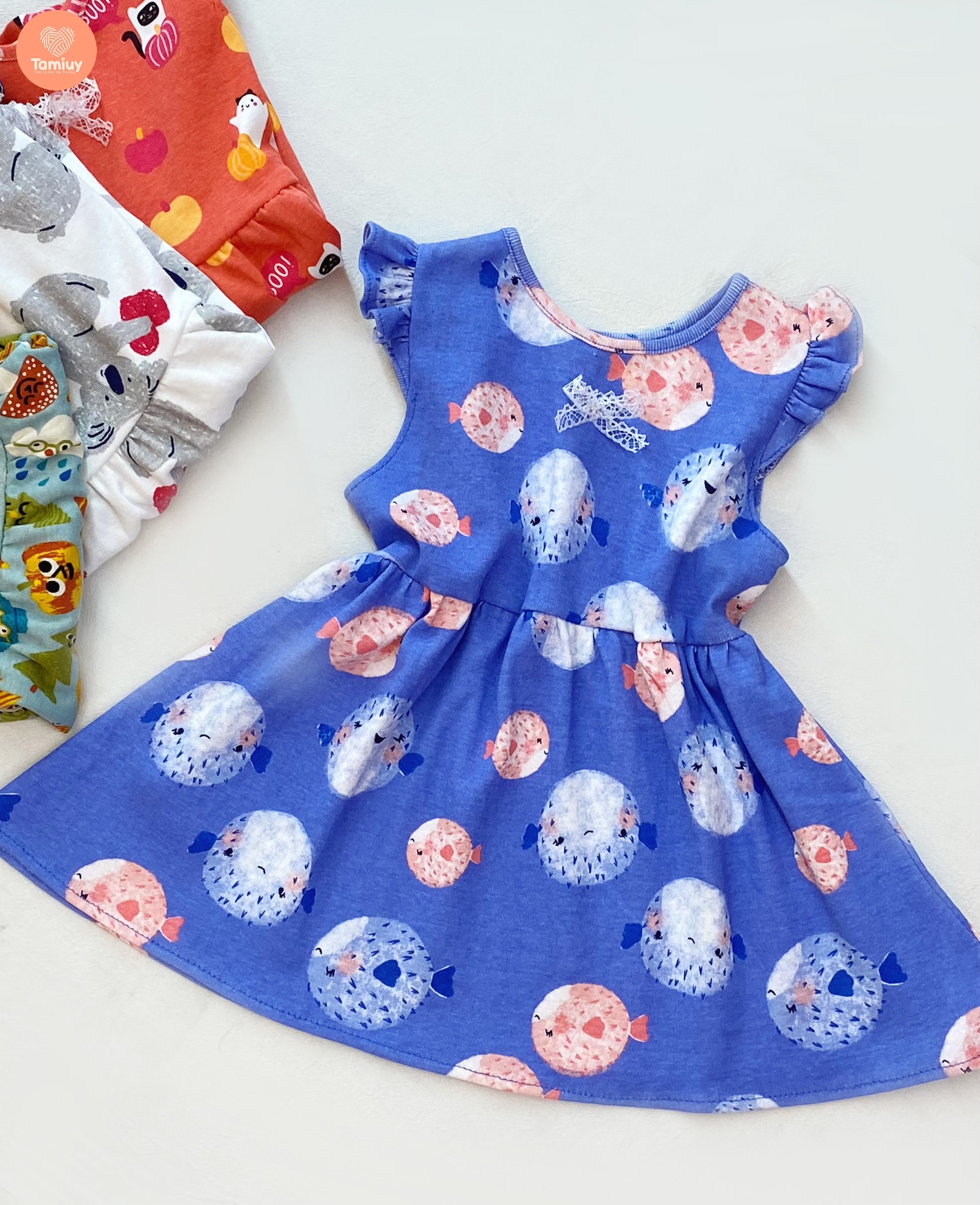 Mô tả Đầm Bé Gái Tamiuy Thun Cotton, Đính Nơ Ngực, In Hoạ Tiết Hoạt Hình (1-10T) - 1