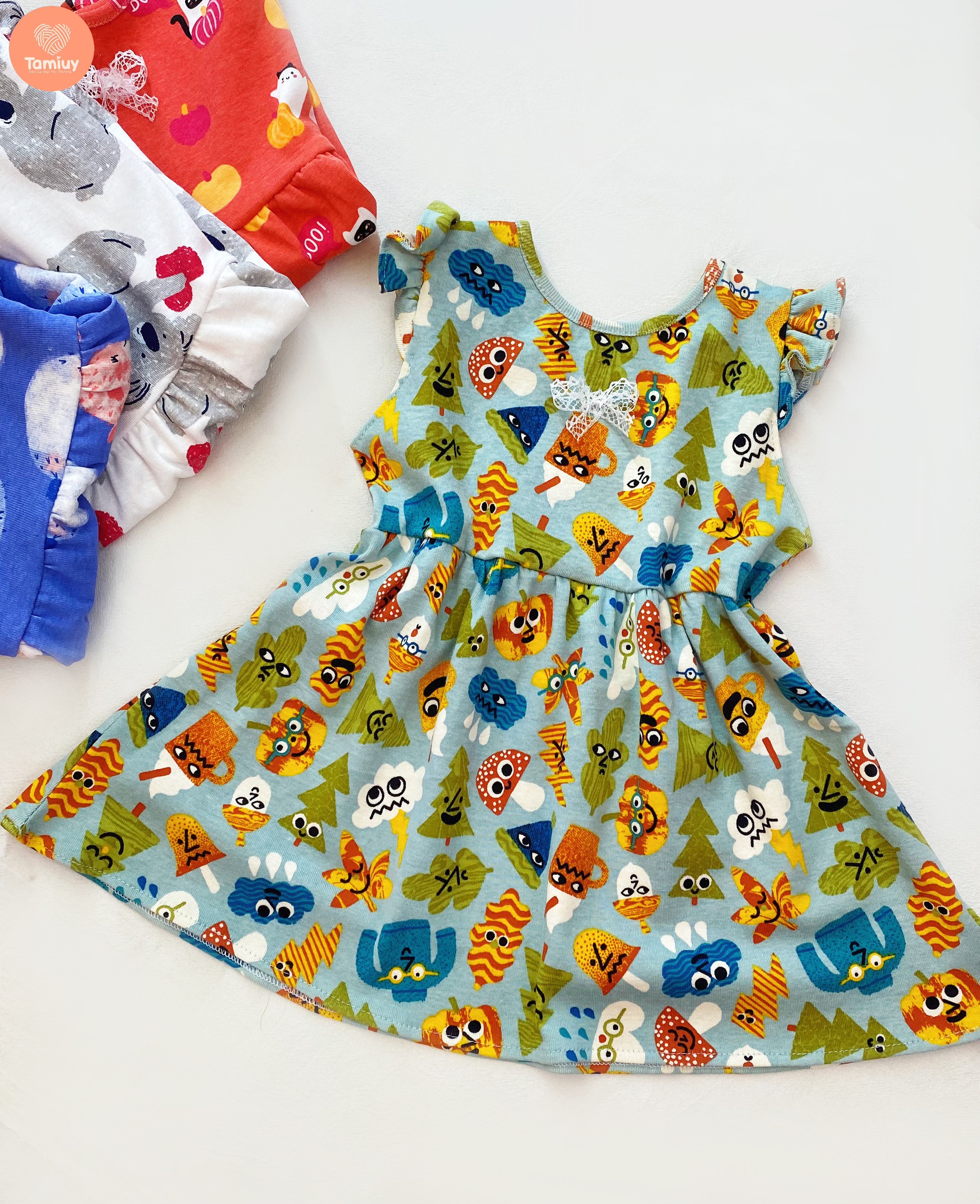 Mô tả Đầm Bé Gái Tamiuy Thun Cotton, Đính Nơ Ngực, In Hoạ Tiết Hoạt Hình (1-10T) - 2