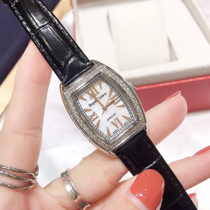 Mô tả Đồng hồ nữ chính hãng dây da Royal Crown 3635 mặt ovan chống nước, đính đá cao cấp, đẹp, sang chảnh - 1