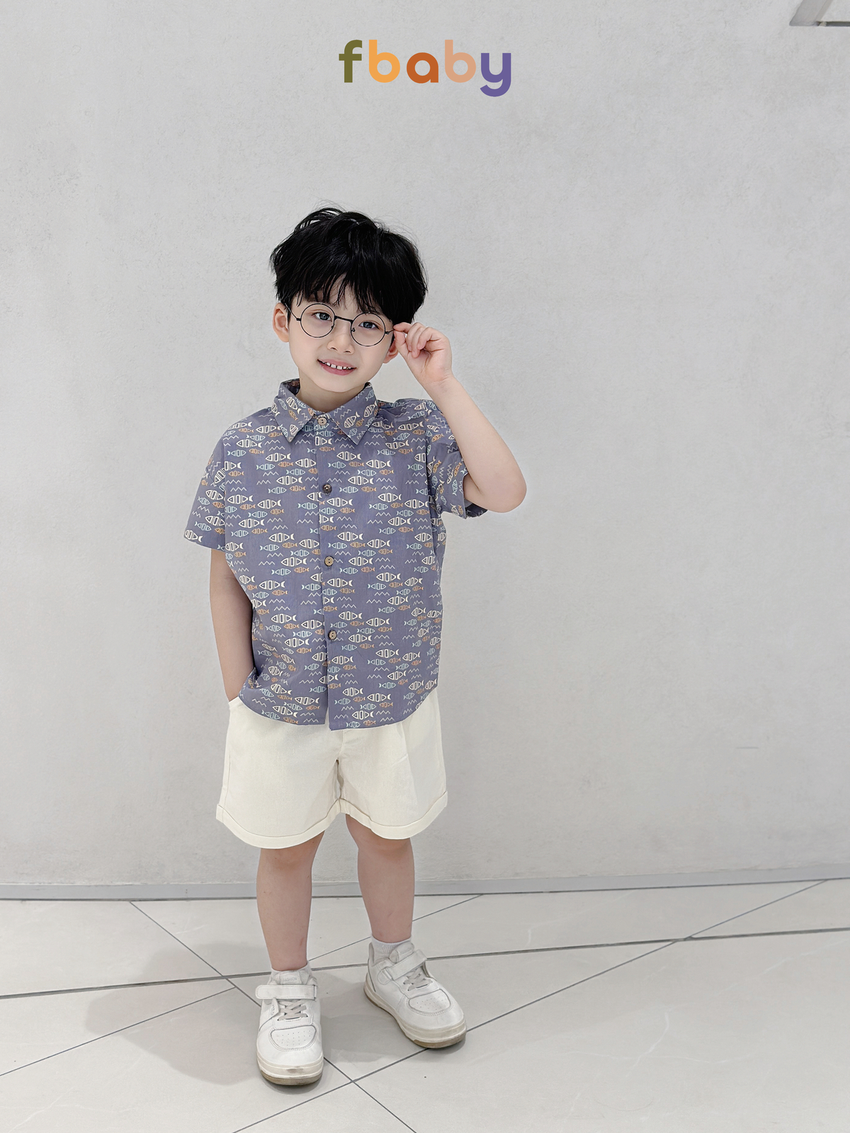 Mô tả Set bộ sơ mi cộc tay bé trai áo thô lụa họa tiết cổ đức quần linen Fbaby FB0224 - 2