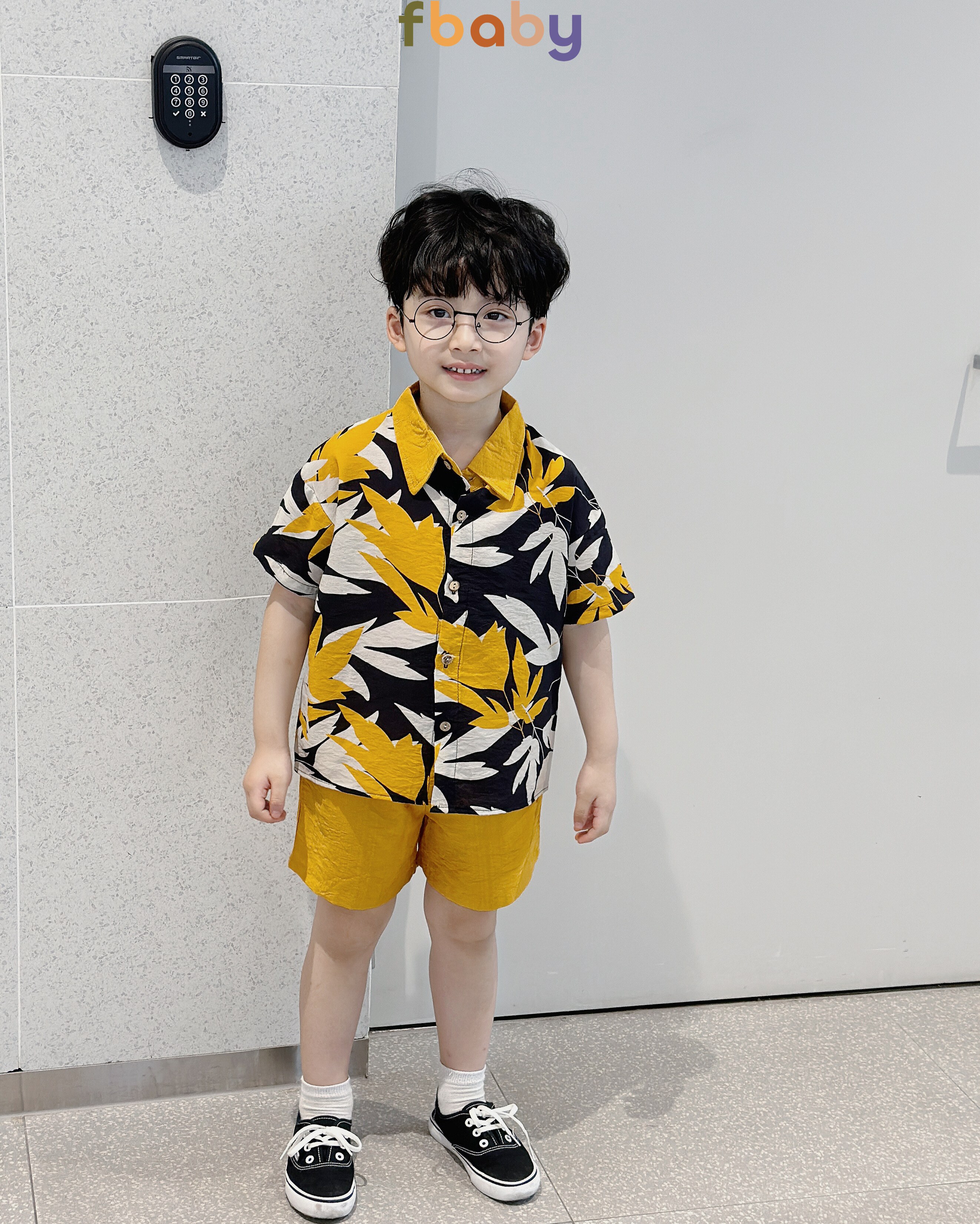 Mô tả Set bộ sơ mi cộc tay bé trai đũi họa tiết đi biển du lịch hè cổ đức Fbaby FB0524 - 1