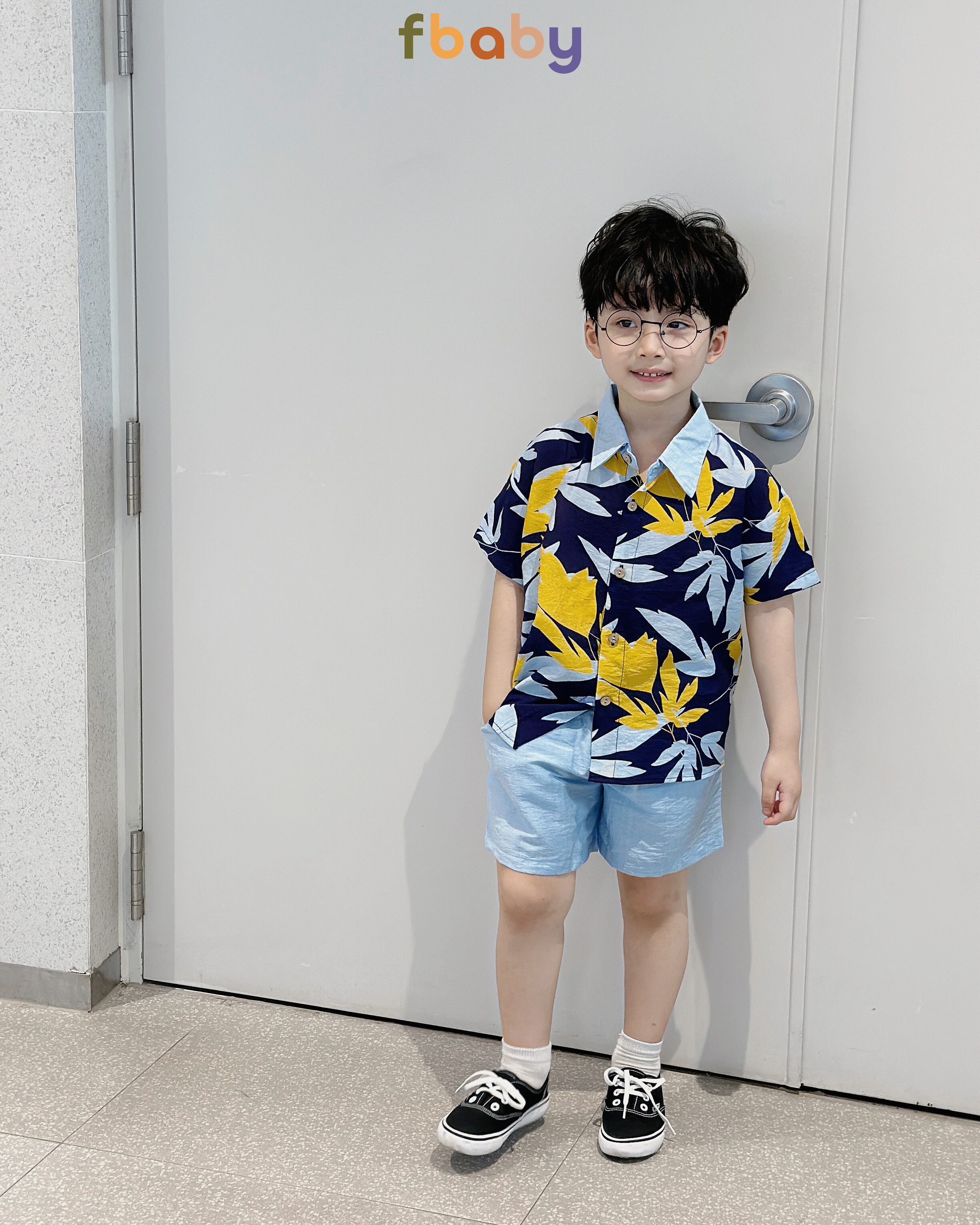 Mô tả Set bộ sơ mi cộc tay bé trai đũi họa tiết đi biển du lịch hè cổ đức Fbaby FB0524 - 2