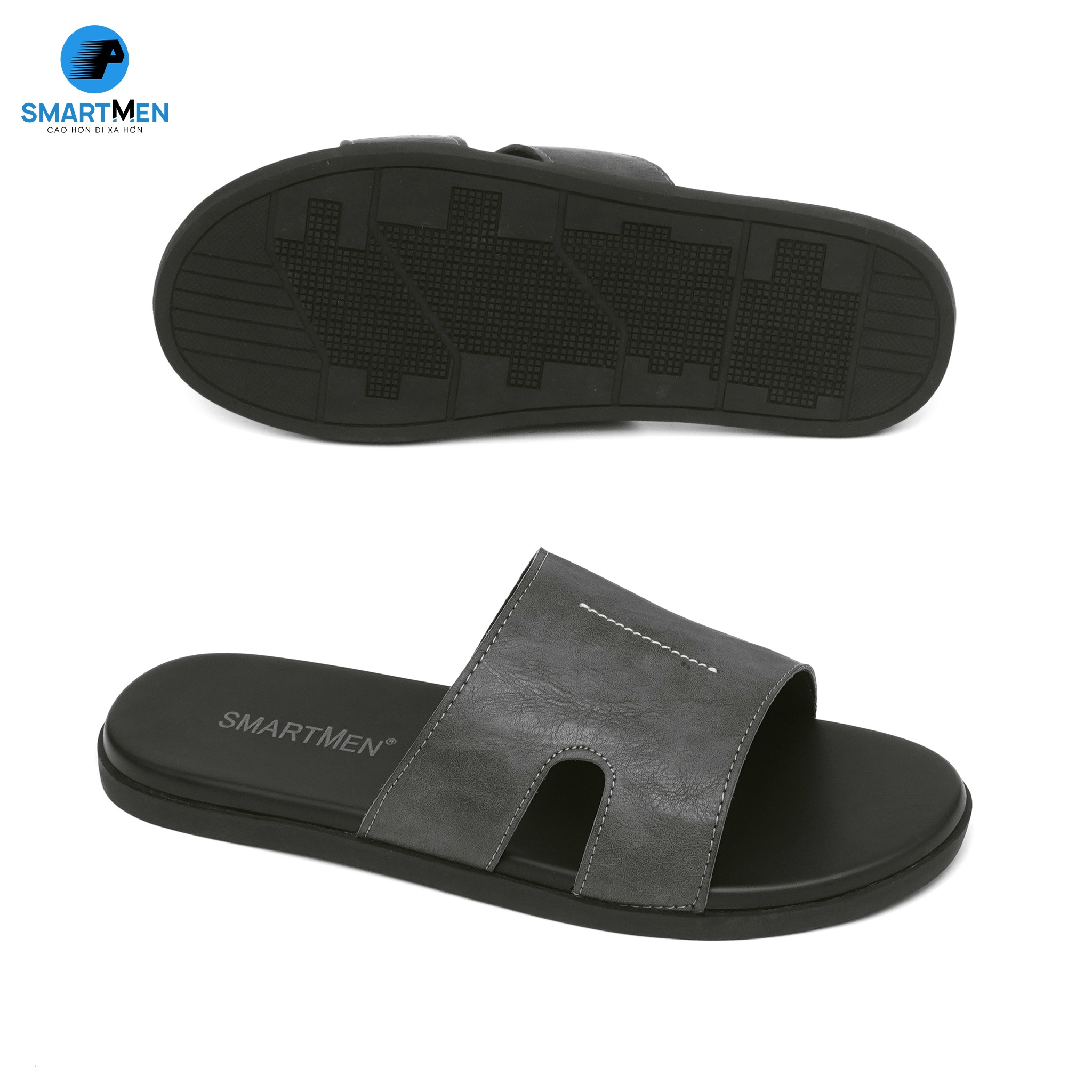 Mô tả Dép nam quai ngang Da cao cấp SMARTMEN DE-08 Xám - 2
