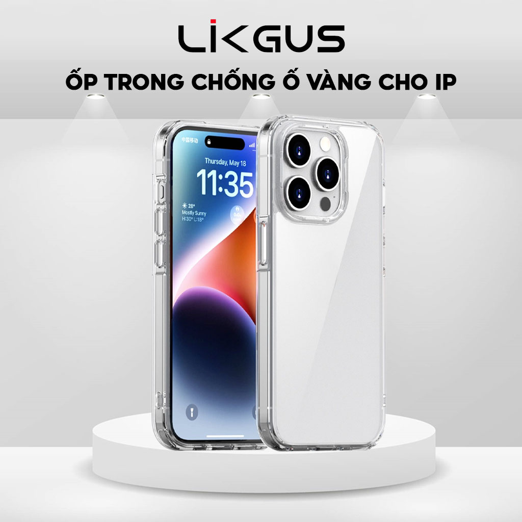Mô tả Ốp Lưng Likgus Trong Suốt Viền TPU Chống Sốc Lưng Nhựa PC Cứng Chống Ố Vàng Cho IP 11-12-13-14-15-Pro-Plus-Promax - 1