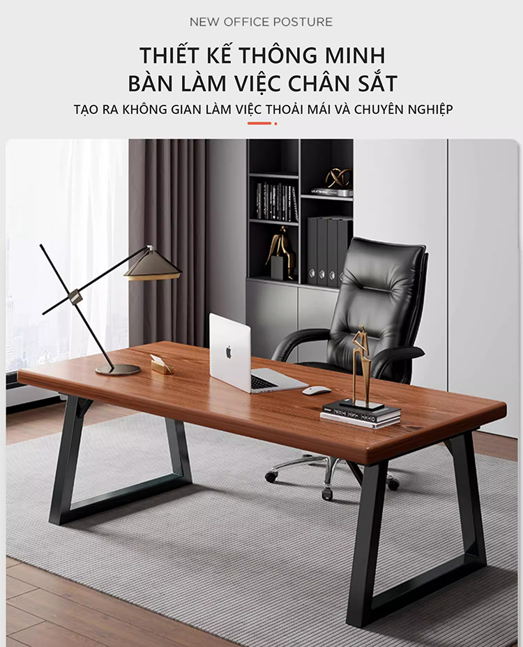 Mô tả Bàn làm việc văn phòng IGA thiết kế hiện đại mặt gỗ dày 30mm khung sắt chống ghỉ - Gm121 - 2