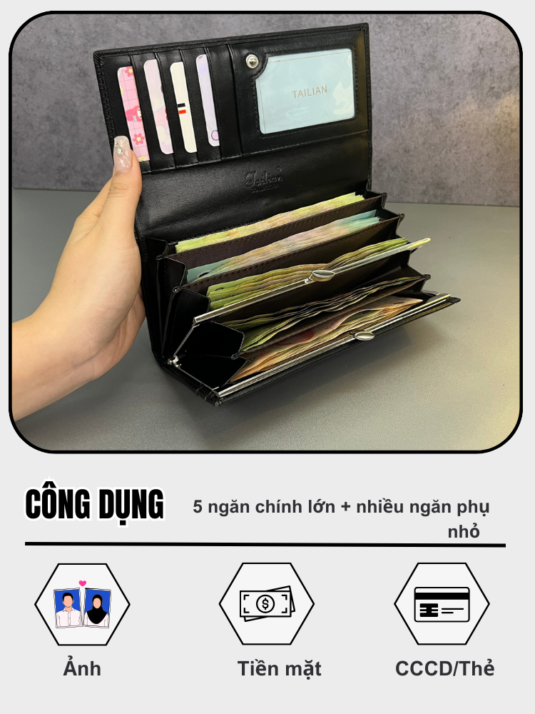 Ví Nữ TAILIAN TL26 - Da Vân Cá Sấu Màu Đỏ Đô