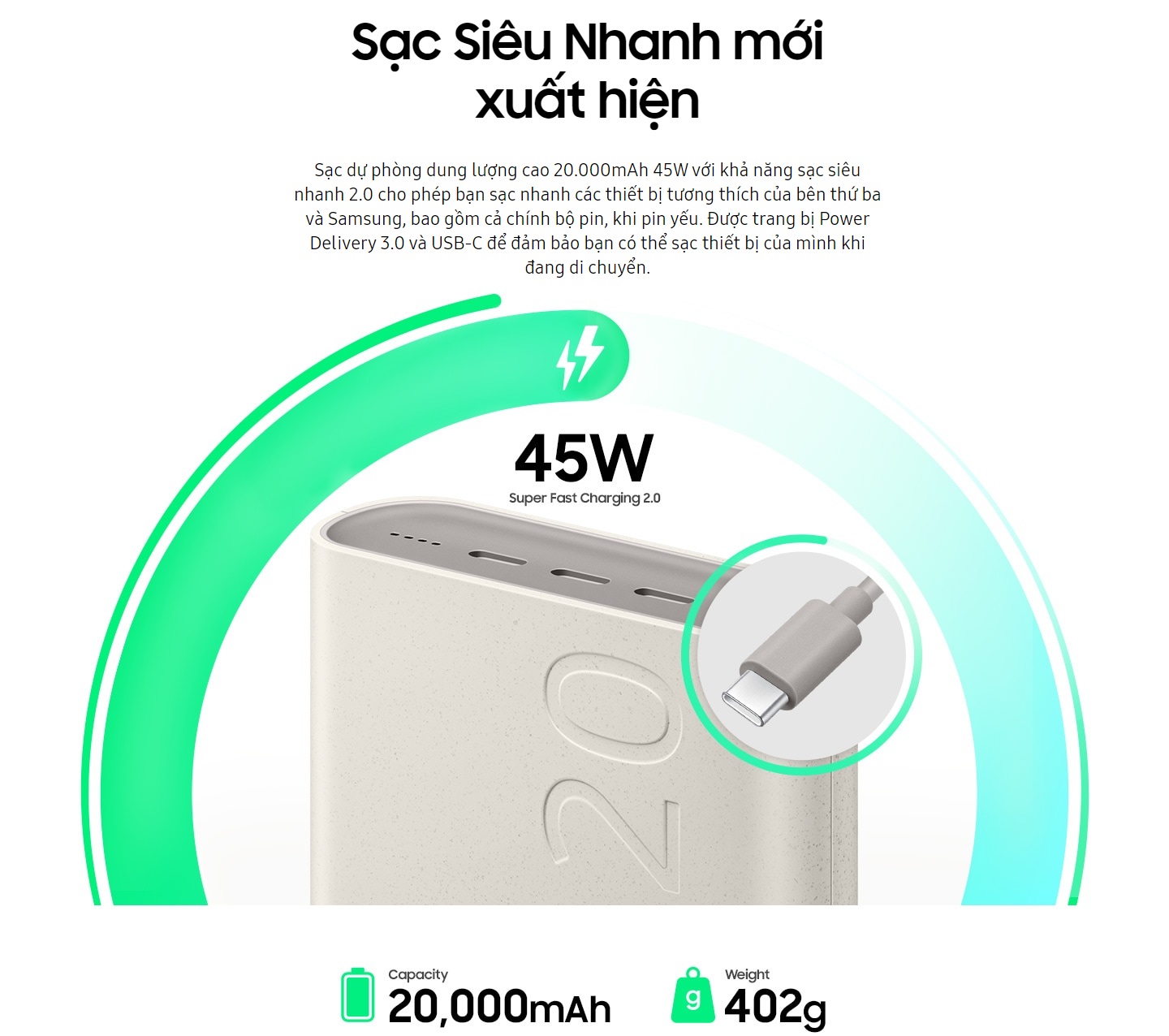 Sạc Dự Phòng Samsung 20.000mAh 45W (EB-P4520) (kèm cáp Type-C 0.3m) - Hàng  Chính Hãng | Shopee Việt Nam