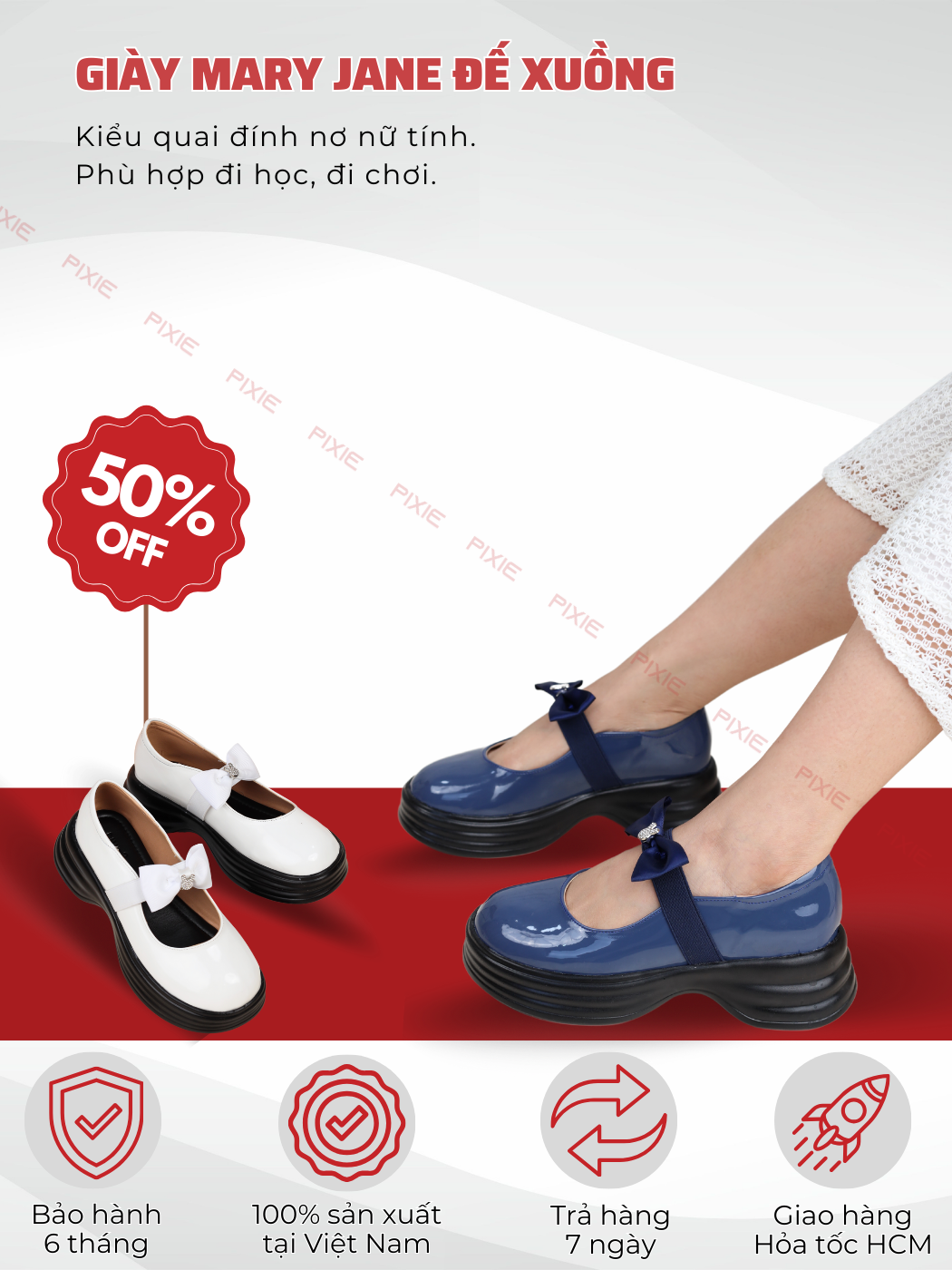 Mô tả Giày Mary Jane Đế Xuồng 3cm Siêu Nhẹ Quai Chun Gắn Nơ Pixie H294 - 1