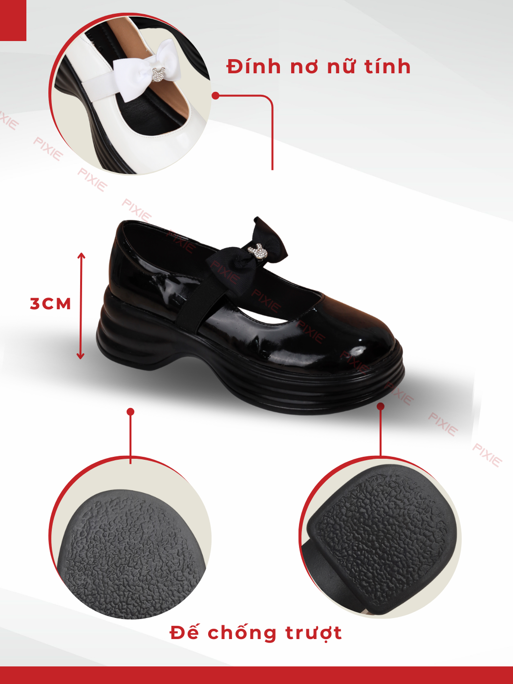 Mô tả Giày Mary Jane Đế Xuồng 3cm Siêu Nhẹ Quai Chun Gắn Nơ Pixie H294 - 2