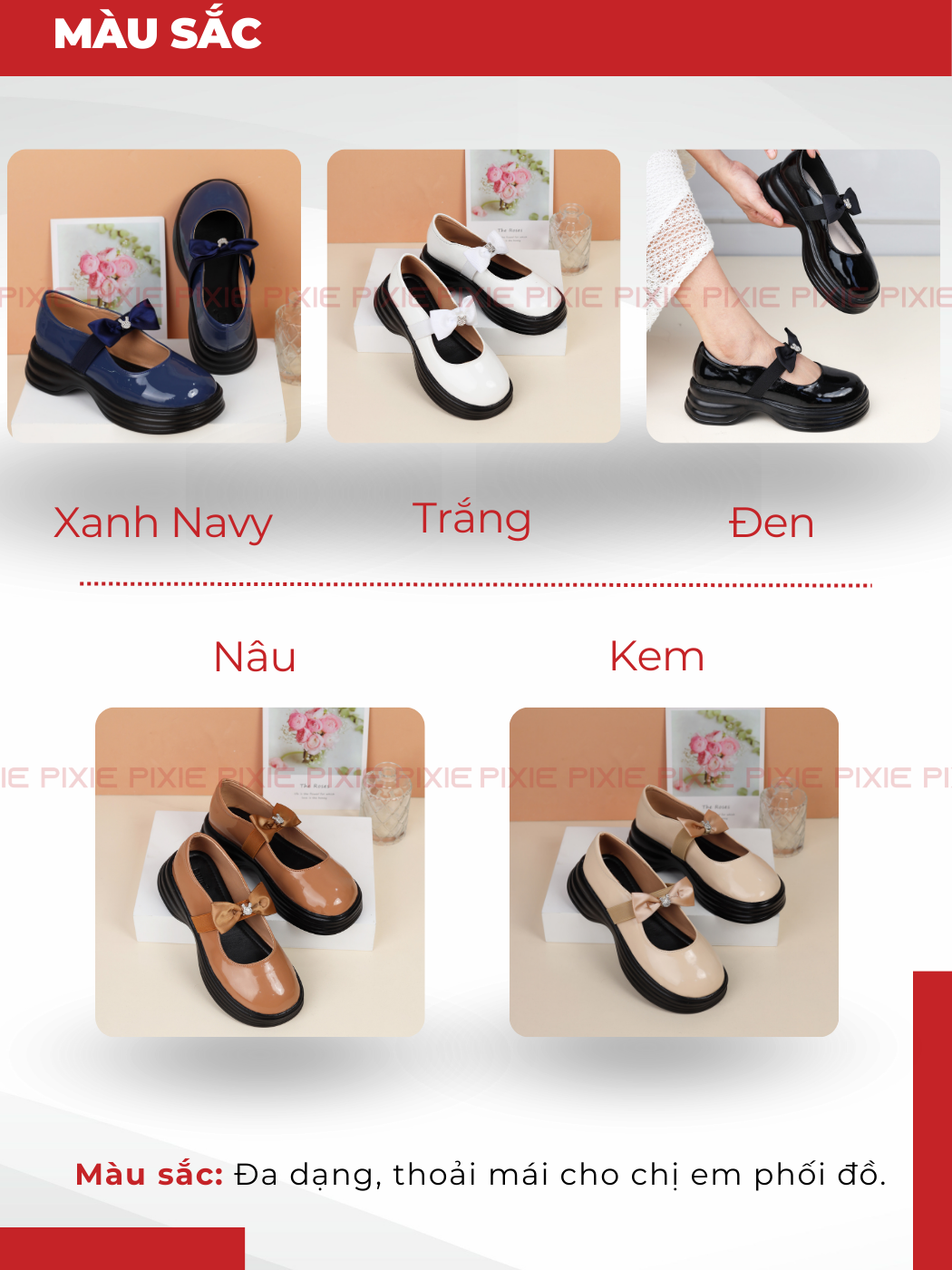 Mô tả Giày Mary Jane Đế Xuồng 3cm Siêu Nhẹ Quai Chun Gắn Nơ Pixie H294 - 3