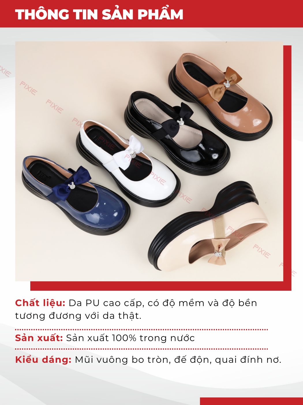 Mô tả Giày Mary Jane Đế Xuồng 3cm Siêu Nhẹ Quai Chun Gắn Nơ Pixie H294 - 4