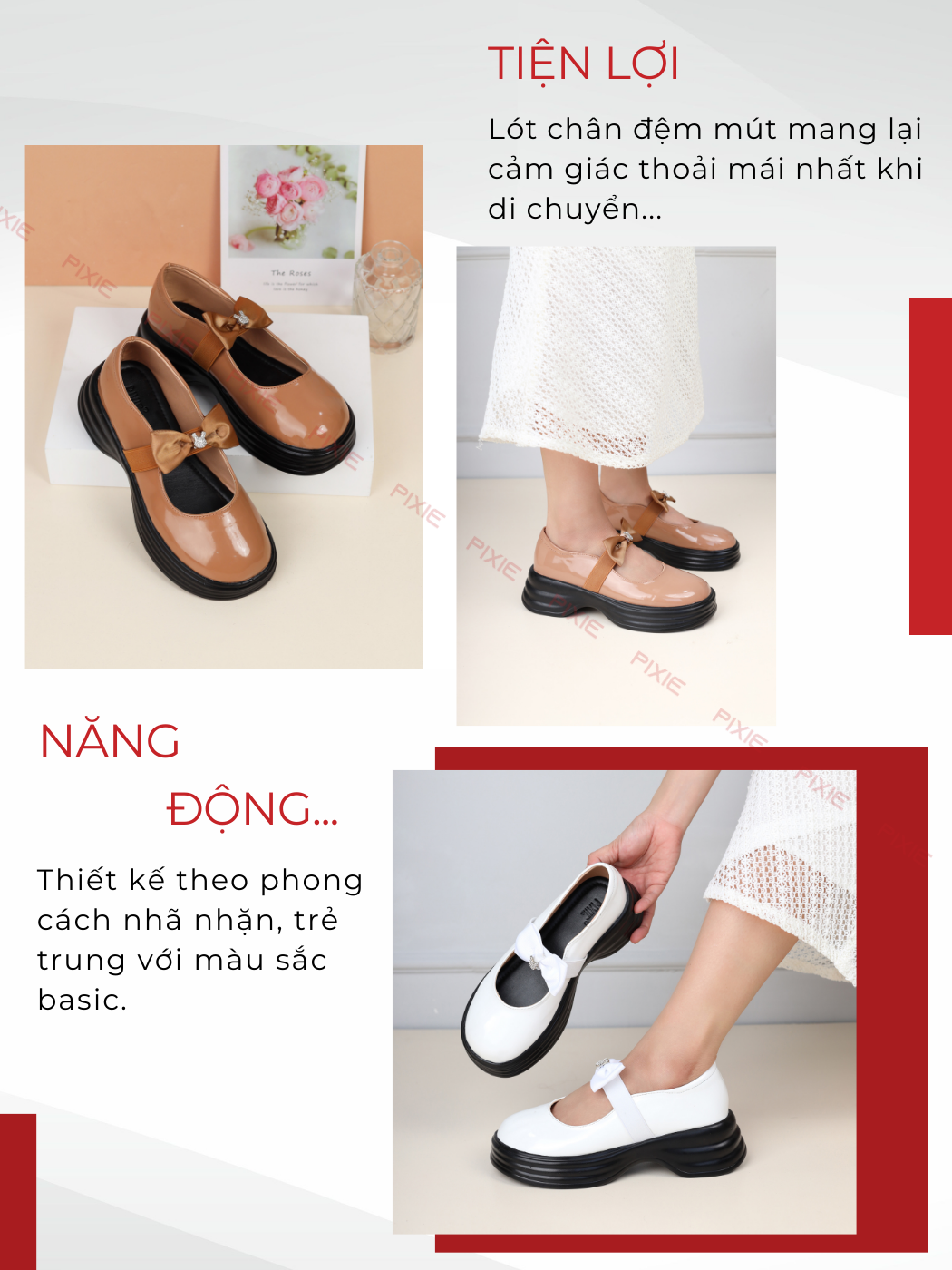 Mô tả Giày Mary Jane Đế Xuồng 3cm Siêu Nhẹ Quai Chun Gắn Nơ Pixie H294 - 5