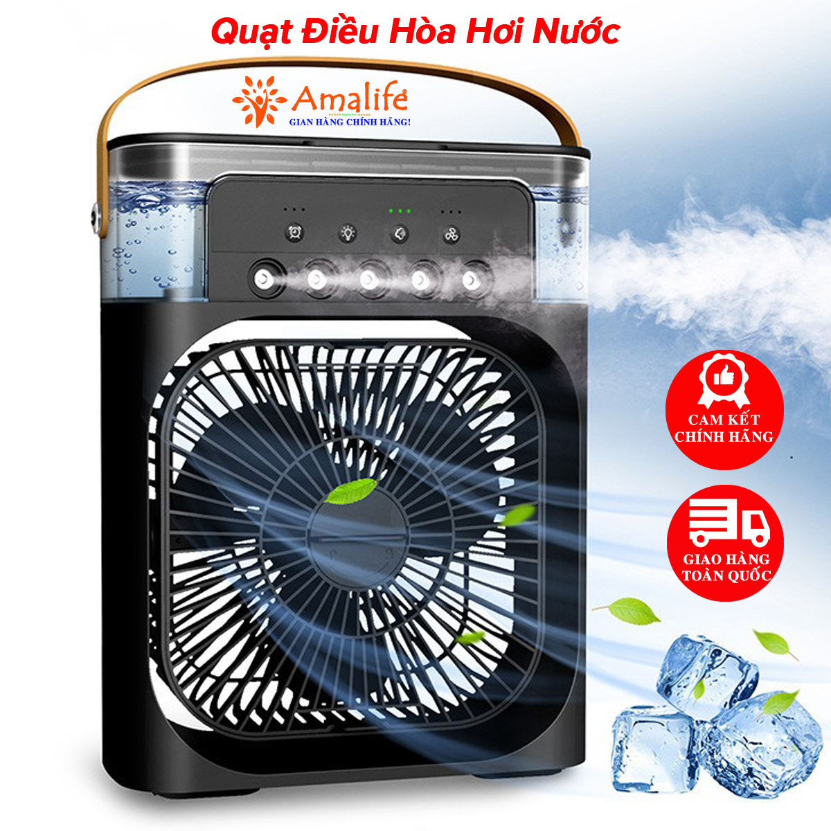 Mô tả Quạt Điều Hòa Hơi Nước, Phun Sương Dung Tích 600ml, Quạt Phun Sương Làm Mát Có 3 Chế Độ Tích Hợp Đèn Ngủ Hãng Amalife - 1