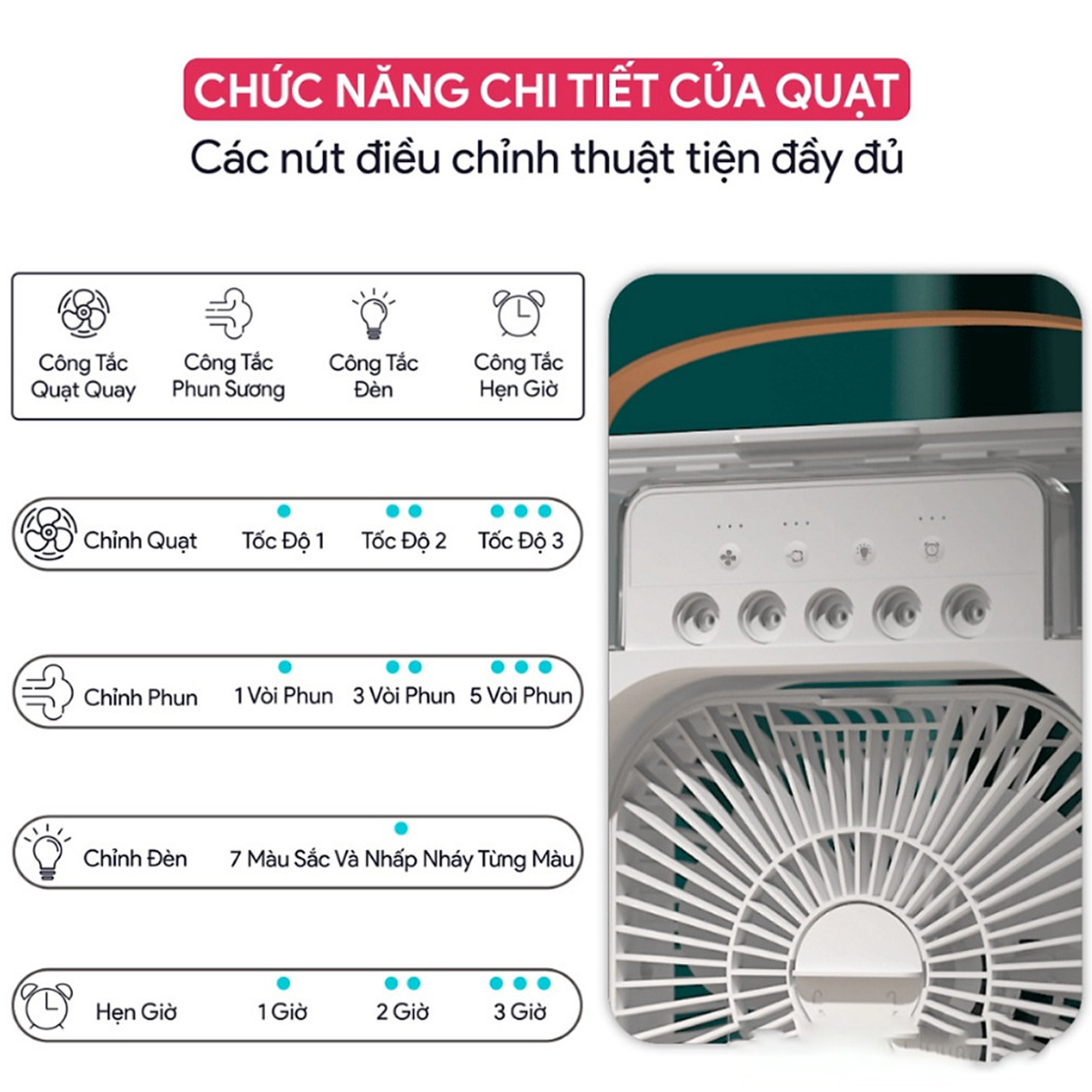 Mô tả Quạt Điều Hòa Hơi Nước, Phun Sương Dung Tích 600ml, Quạt Phun Sương Làm Mát Có 3 Chế Độ Tích Hợp Đèn Ngủ Hãng Amalife - 6