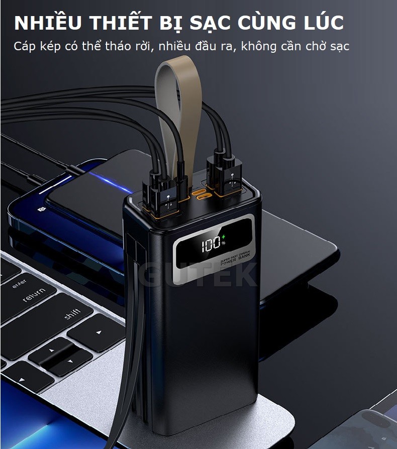 Mô tả Sạc dự phòng 50000mAh sạc nhanh 100W pin dung lượng lớn có dây cắm nhiều điện thoại - Gutek GT205 - 2