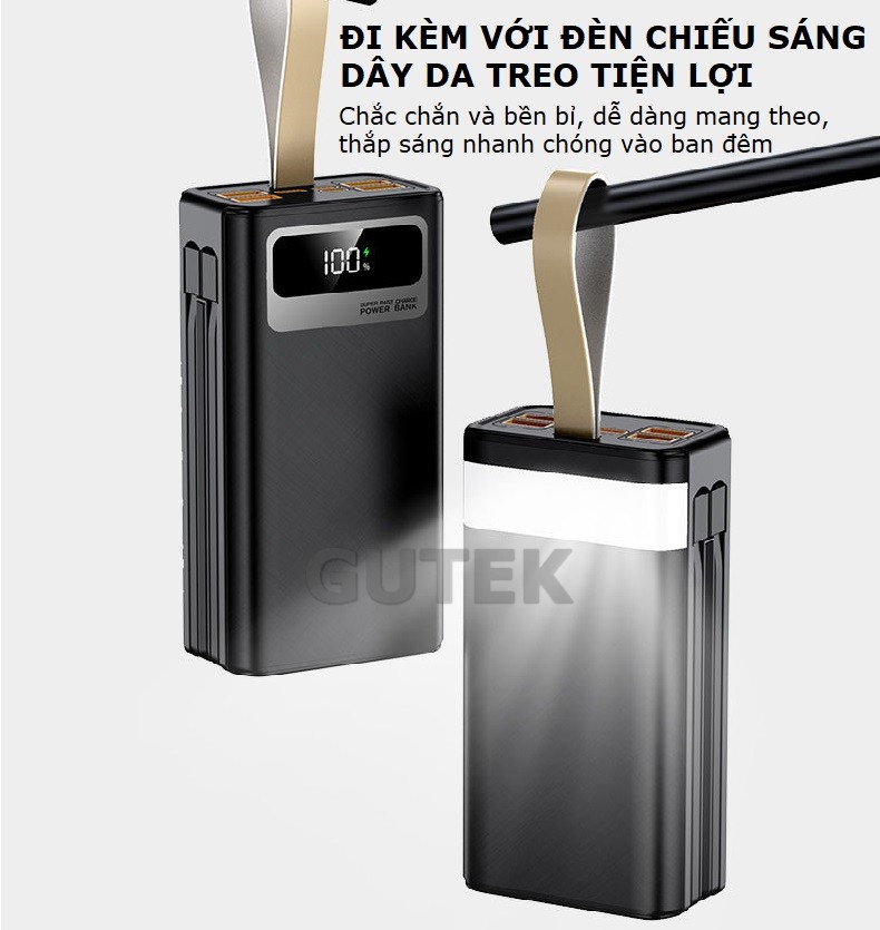 Mô tả Sạc dự phòng 50000mAh sạc nhanh 100W pin dung lượng lớn có dây cắm nhiều điện thoại - Gutek GT205 - 6