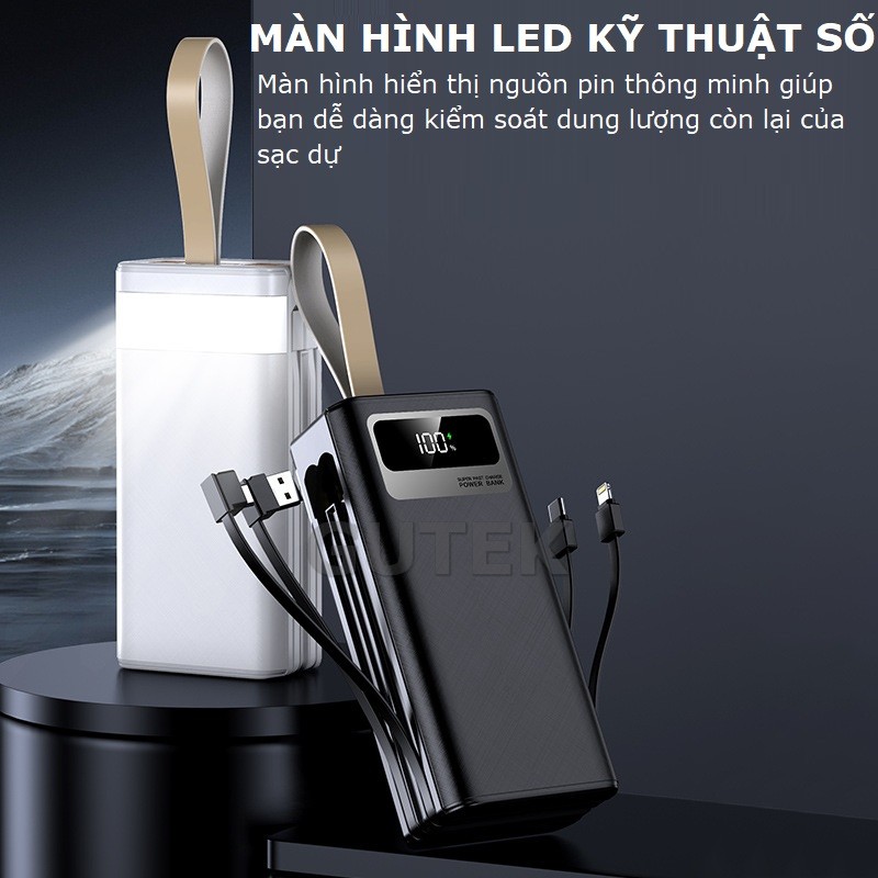 Mô tả Sạc dự phòng 50000mAh sạc nhanh 100W pin dung lượng lớn có dây cắm nhiều điện thoại - Gutek GT205 - 7