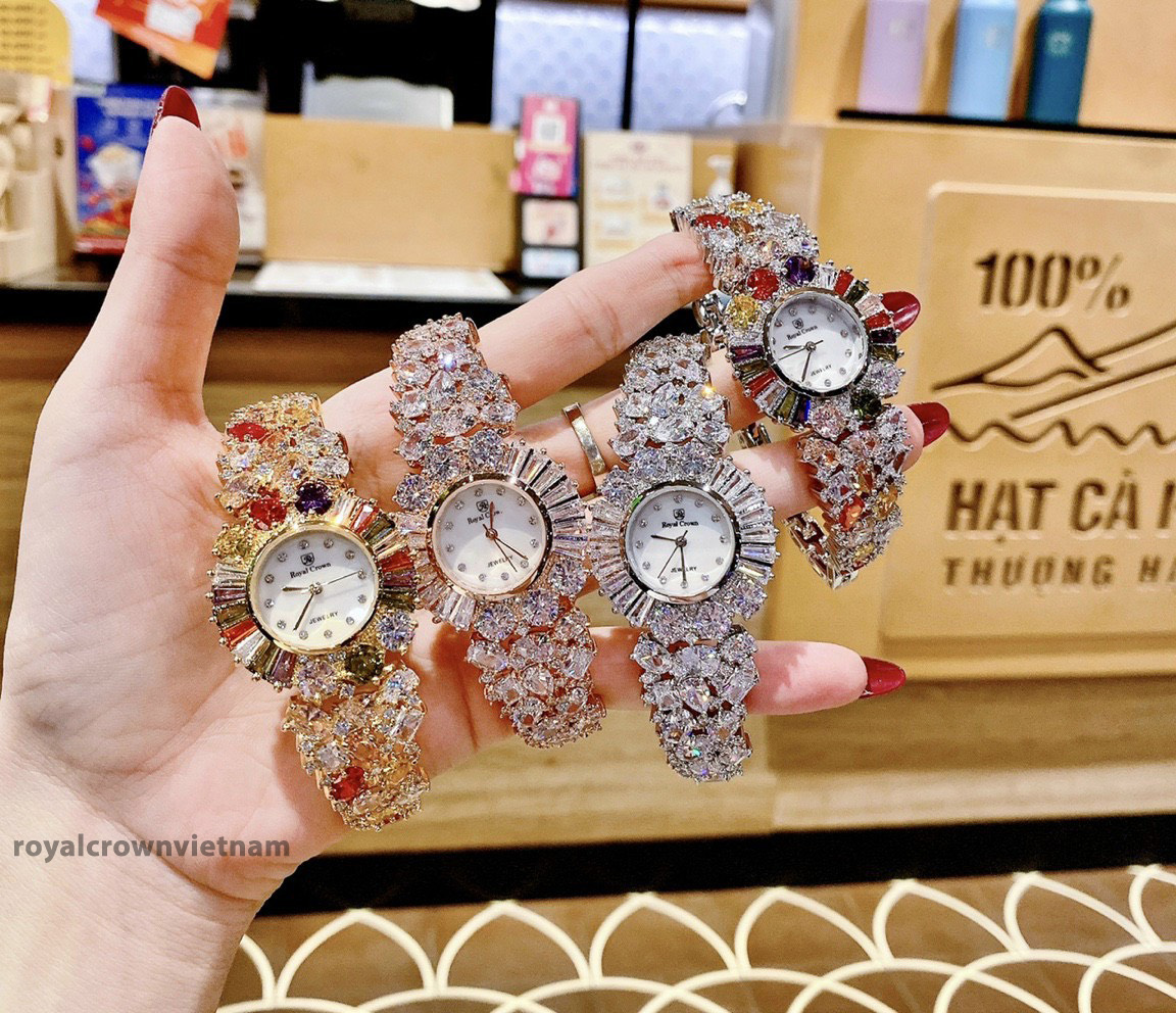 Mô tả Đồng hồ nữ chính hãng dây thép đính đá Royal Crown hoa đá chống nước, đeo tay đẹp, sang chảnh - 3