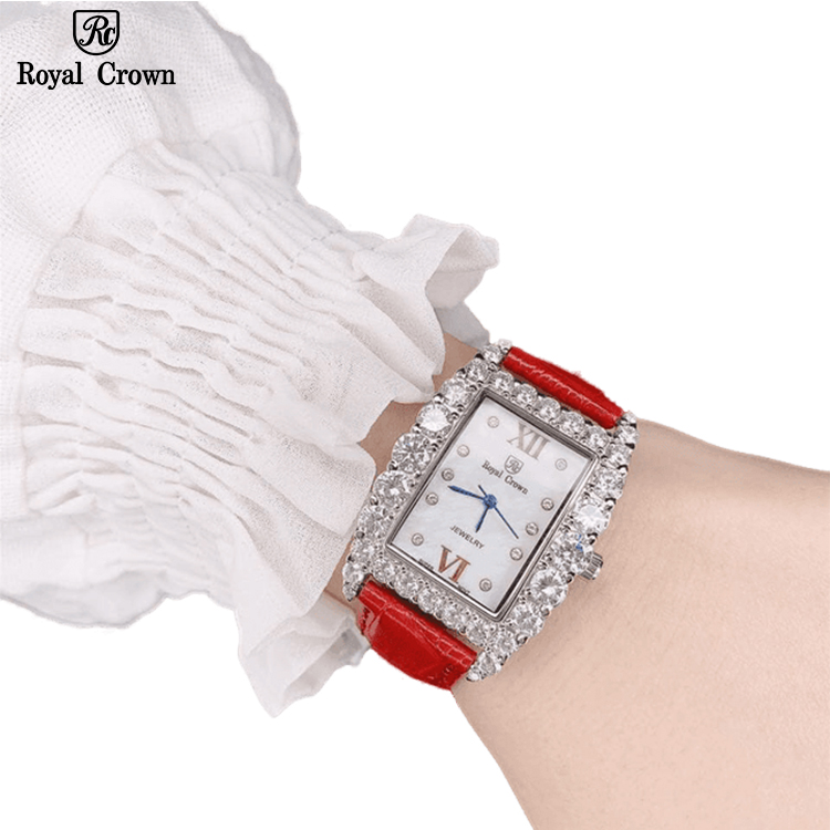 Mô tả Đồng hồ nữ chính hãng dây da Royal Crown 6111 mặt chữ nhật, đính đá cao cấp, đeo tay đẹp, sang chảnh - 1