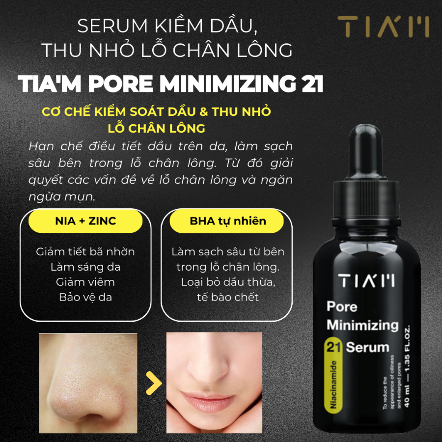 Mô tả Serum Niacinamide 20% + Zinc 1% TIA'M Pore Minimizing 21 Thu Nhỏ Lỗ Chân Lông, Kiểm Soát Dầu Nhờn 40ml Daily Beauty - 2