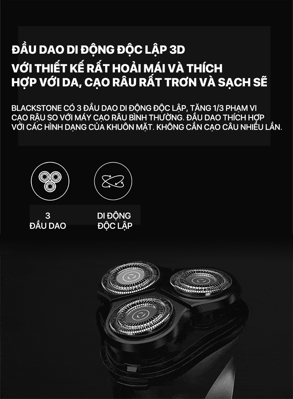 Mô tả Máy cạo râu Enchen Blackstone, Blackstone 3 có tông đơ phụ, đầu dao 3D chống nước - BH 6 tháng - 2