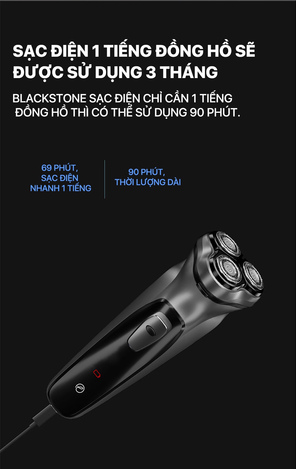 Mô tả Máy cạo râu Enchen Blackstone, Blackstone 3 có tông đơ phụ, đầu dao 3D chống nước - BH 6 tháng - 7