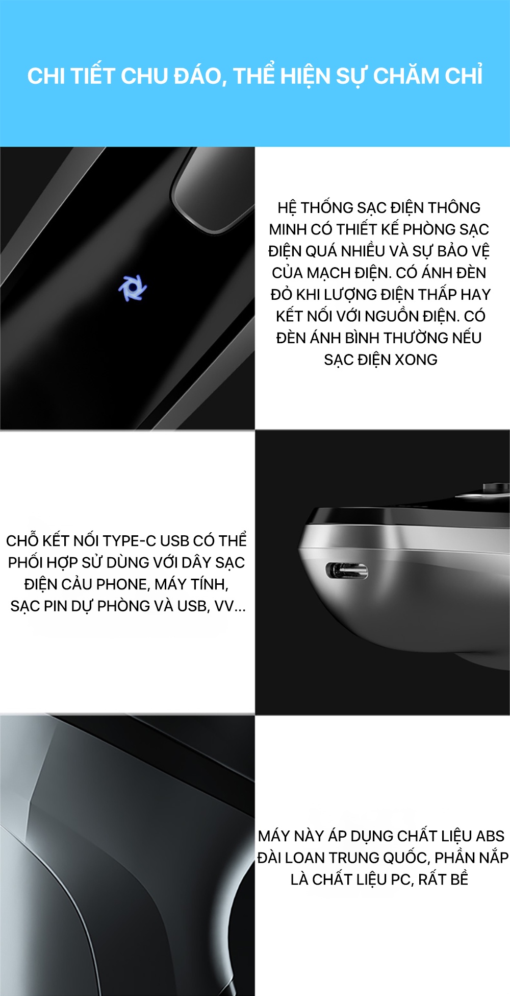 Mô tả Máy cạo râu Enchen Blackstone, Blackstone 3 có tông đơ phụ, đầu dao 3D chống nước - BH 6 tháng - 9