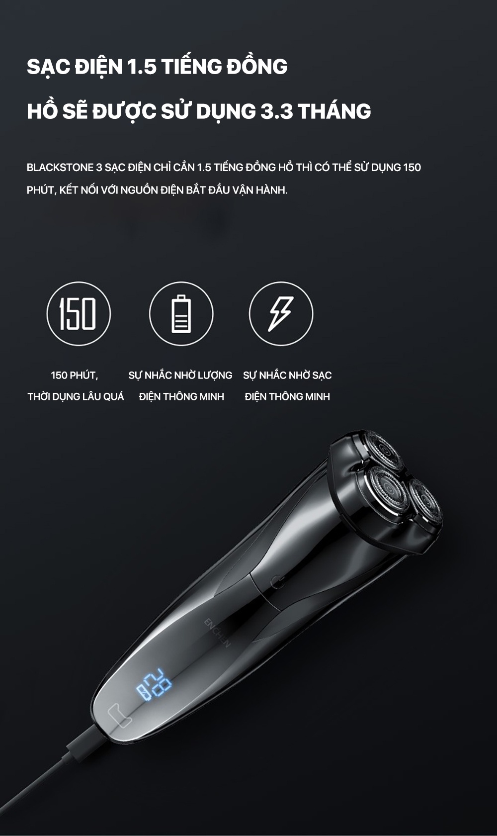 Mô tả Máy cạo râu Enchen Blackstone 3, máy cạo râu chống nước IPX7, pin sạc, lưỡi dao nổi 3D - BH 6 tháng - 8