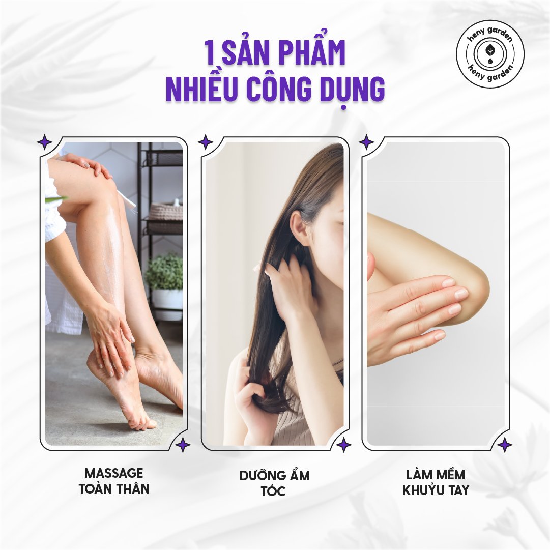 Mô tả Dầu Massage Body Thiên Nhiên 100mL Heny Garden, Dưỡng Da Từ Dầu Mát Xa Hạt Nho, Olive và Cám Gạo - 5