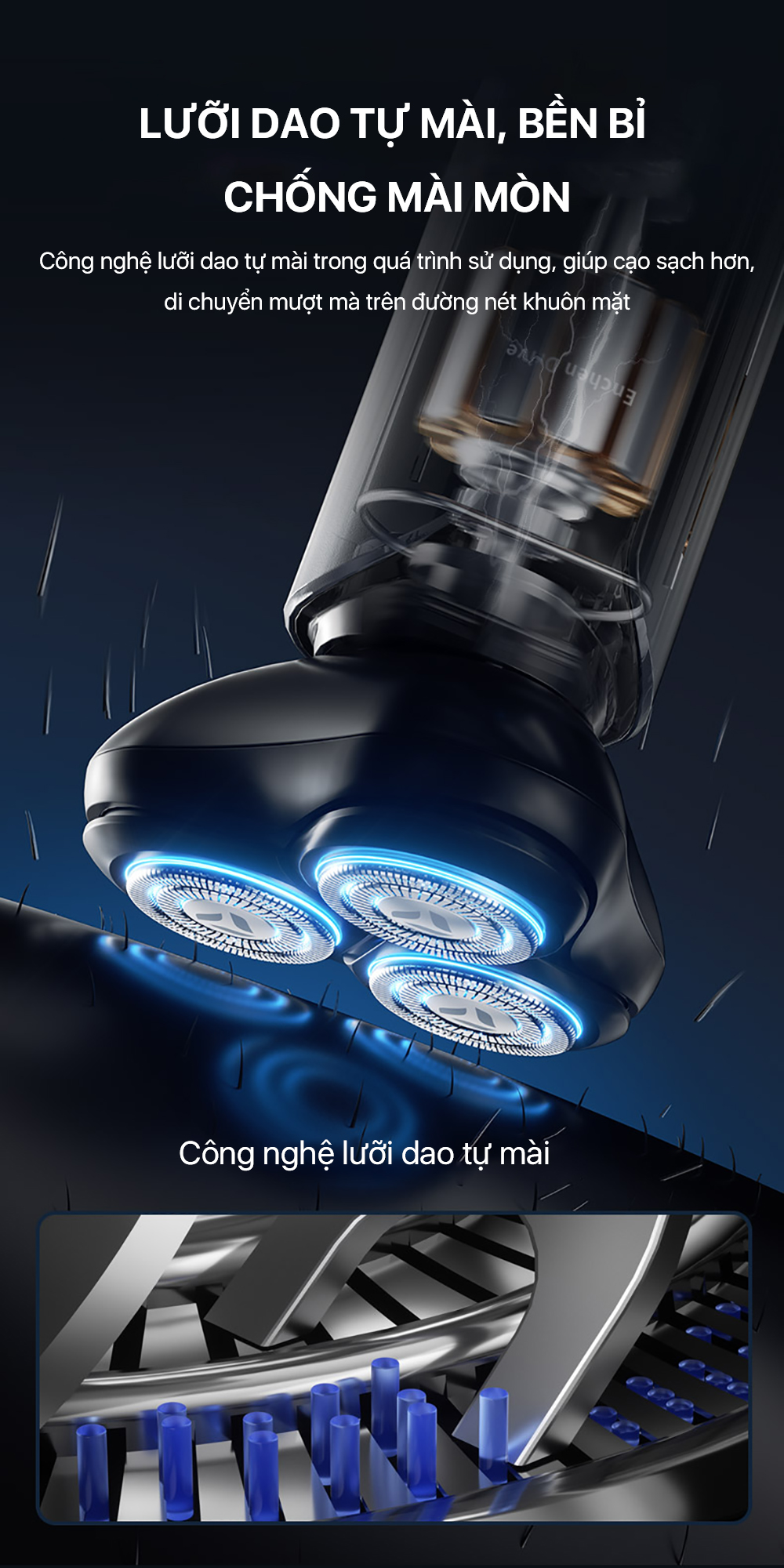 Mô tả Máy cạo râu Blackstone 8 Enchen 3 lưỡi dao 3D, lưới kép siêu mỏng, chống nước IPX7 - BH 6 tháng - 3