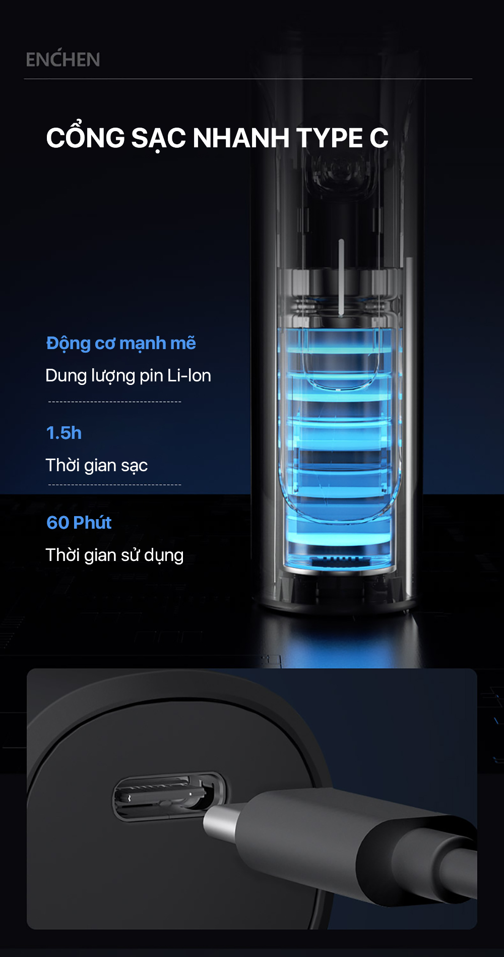 Mô tả Máy cạo râu Blackstone 8 Enchen 3 lưỡi dao 3D, lưới kép siêu mỏng, chống nước IPX7 - BH 6 tháng - 9