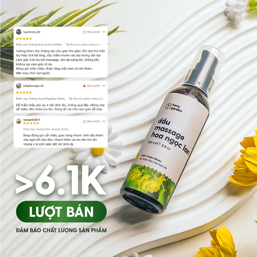 Mô tả Dầu Massage Body Thiên Nhiên 100mL Heny Garden, Dưỡng Da Từ Dầu Mát Xa Hạt Nho, Olive và Cám Gạo - 6