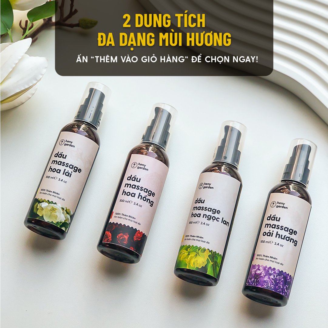 Mô tả Dầu Massage Body Thiên Nhiên 100mL Heny Garden, Dưỡng Da Từ Dầu Mát Xa Hạt Nho, Olive và Cám Gạo - 7