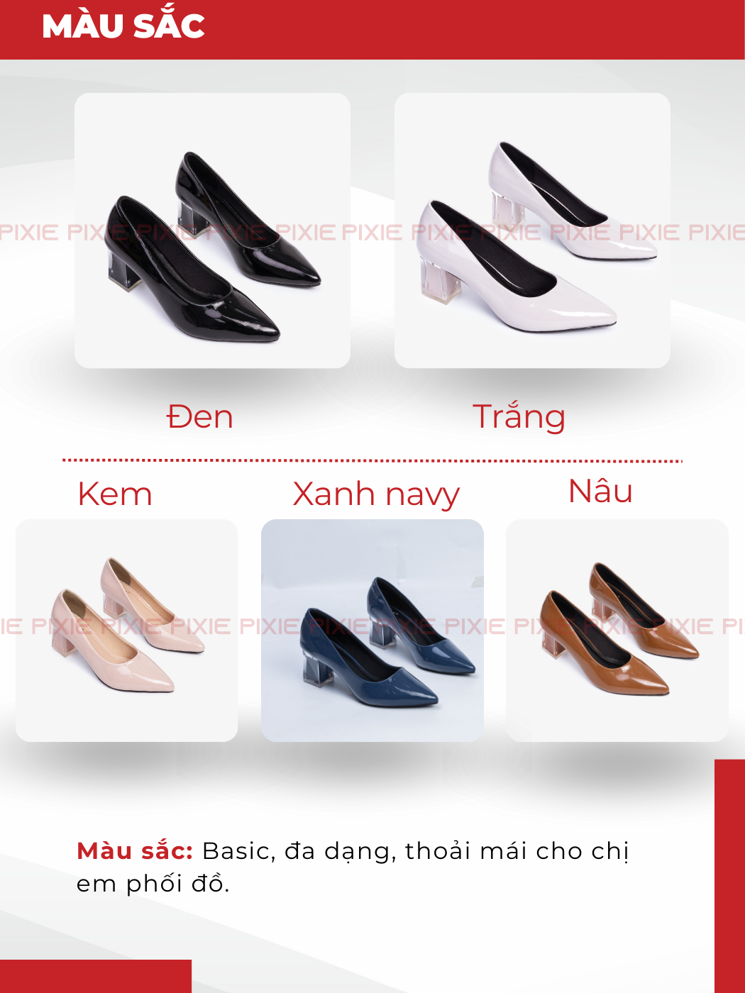 Mô tả Giày Cao Gót 5cm Da Bóng Mũi Nhọn Đế Vuông Phối Mica Pixie P006 - 3