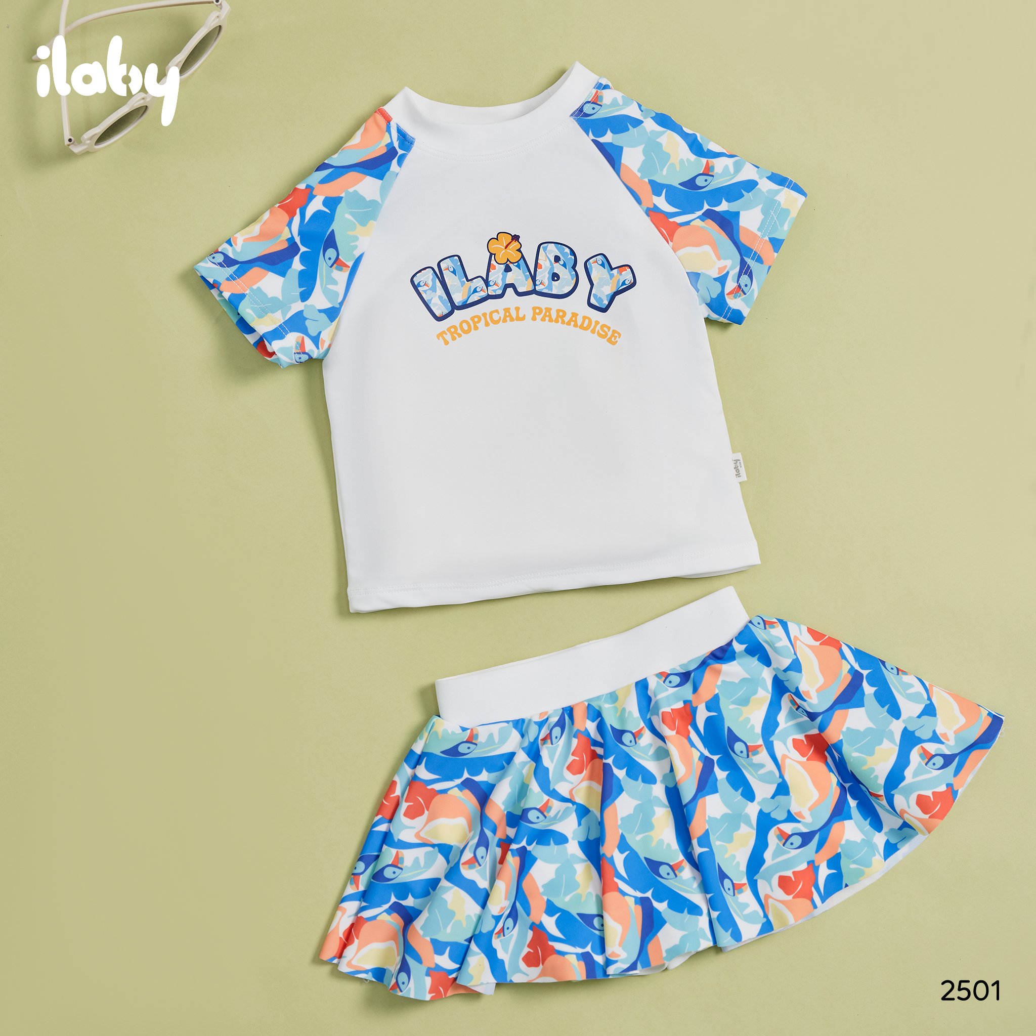 Mô tả Bộ đồ bơi cho bé ILABY áo tay ngắn kết hợp chân váy chất liệu thun lạnh [2501] - 4