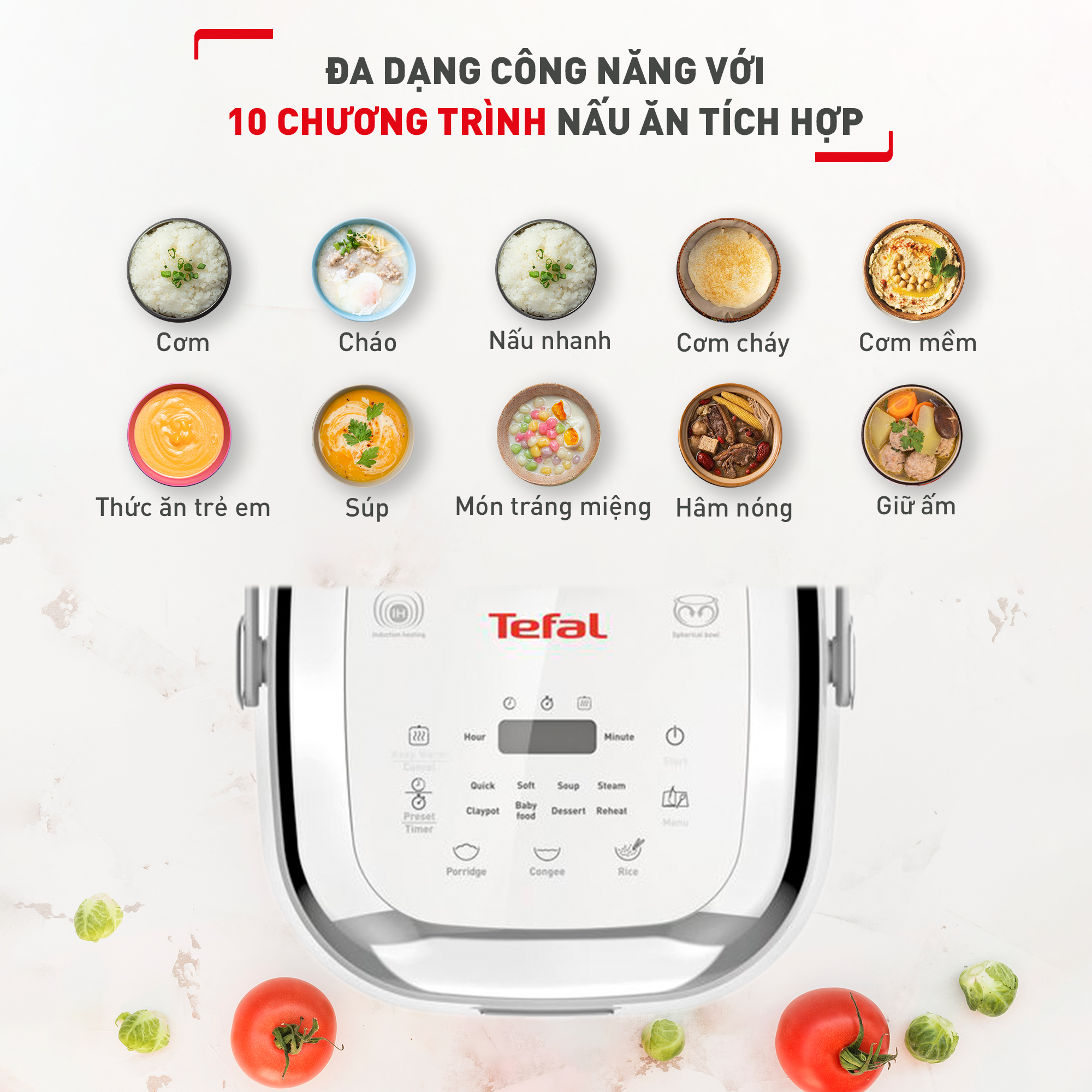 Nồi cơm điện tử cao tần Tefal RK604165 - 0.7 lít - Lòng nồi niêu 6 lớp - Bảo hành 1 năm