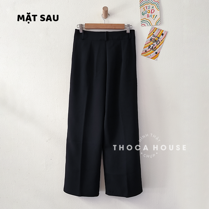 Mô tả Quần tây công sở ống rộng dáng suông lưng cao khuy cài THOCA HOUSE dễ phối tôn dáng và chân dài - 3